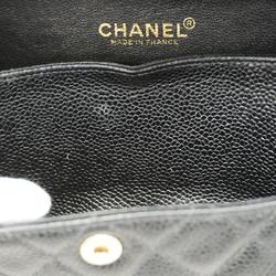 Chanel Shoulder Bag Matelasse W Flap Chain Caviar Skin Black Women's