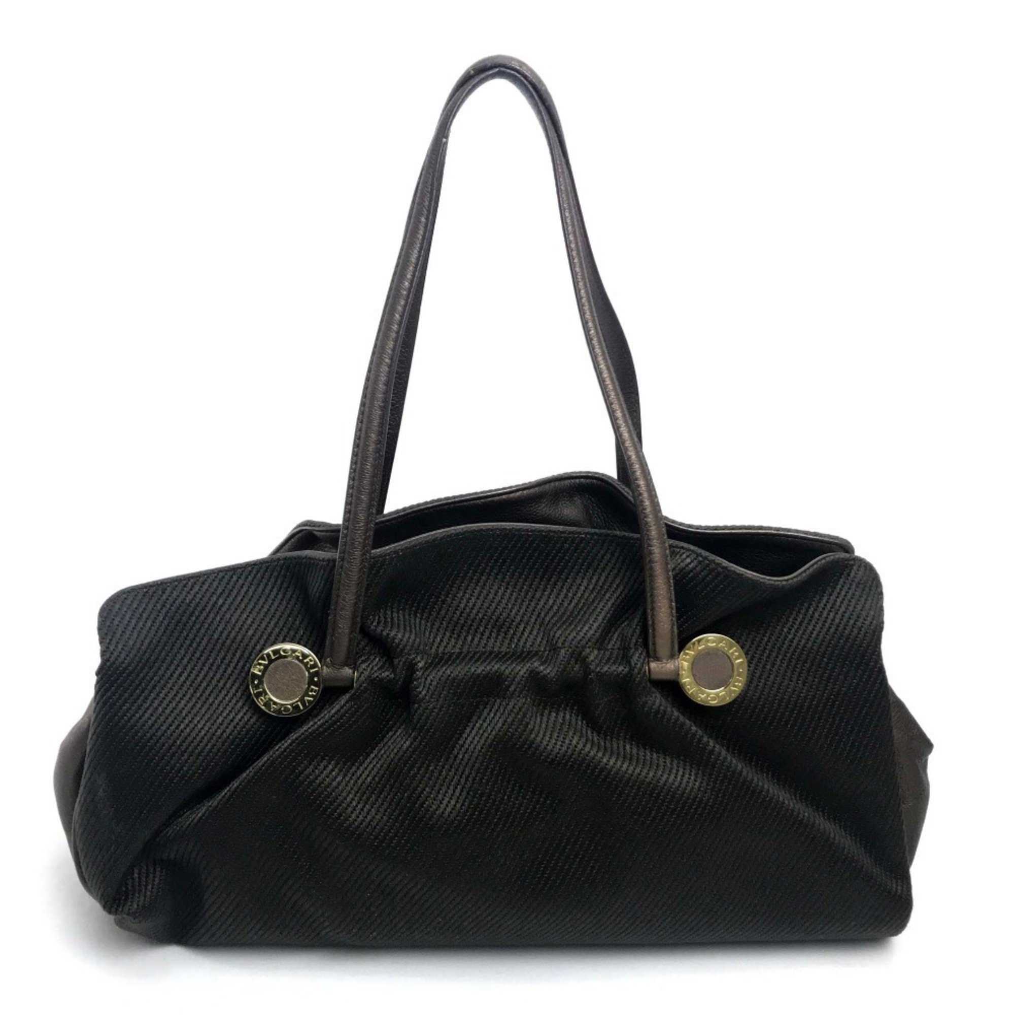 BVLGARI Twist Shoulder Bag Tote Canvas Leather Women's Dark Brown