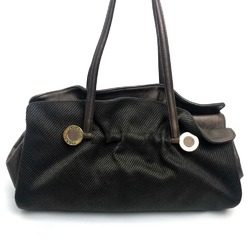 BVLGARI Twist Shoulder Bag Tote Canvas Leather Women's Dark Brown