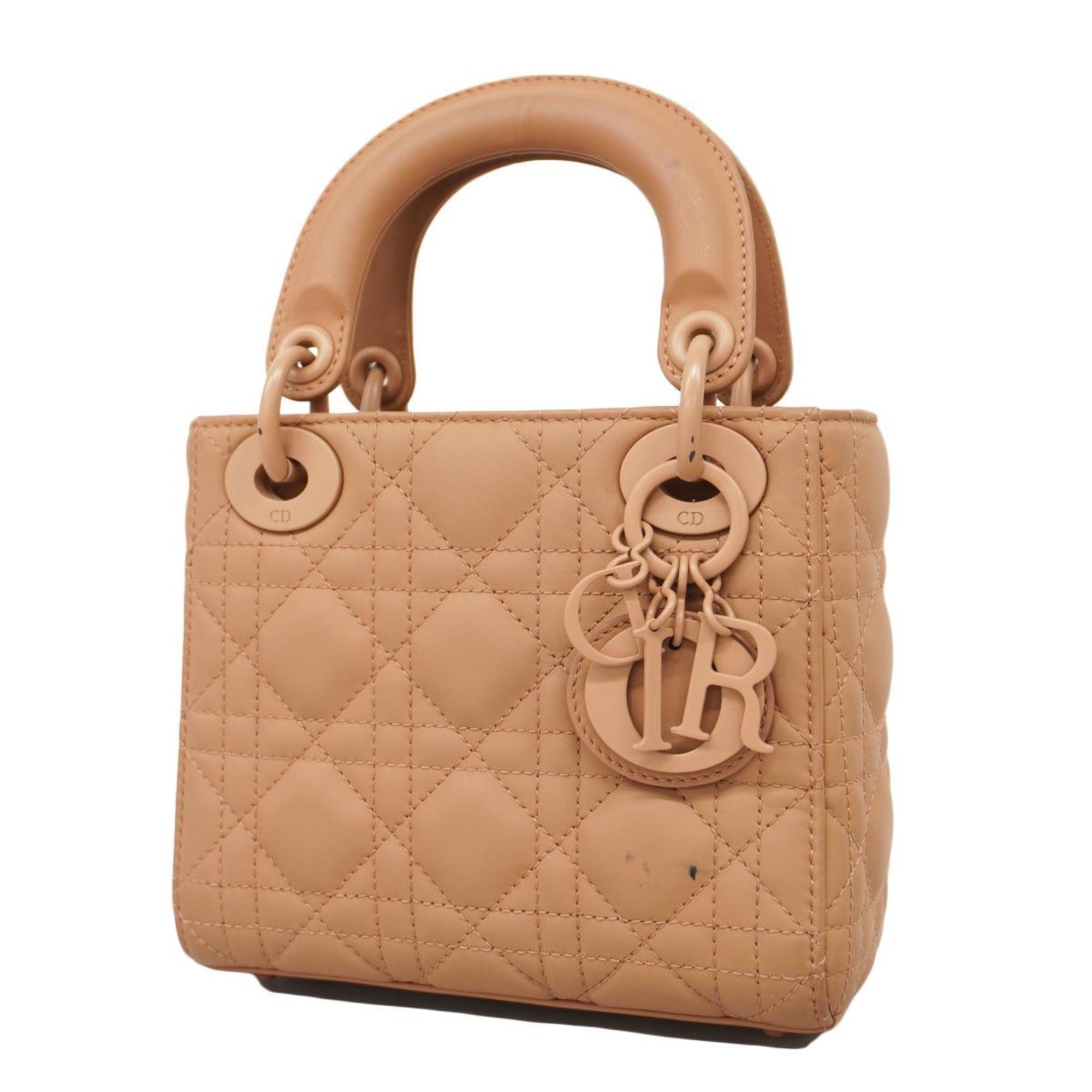 Christian Dior Handbag Cannage Lady Leather Pink Beige Women's