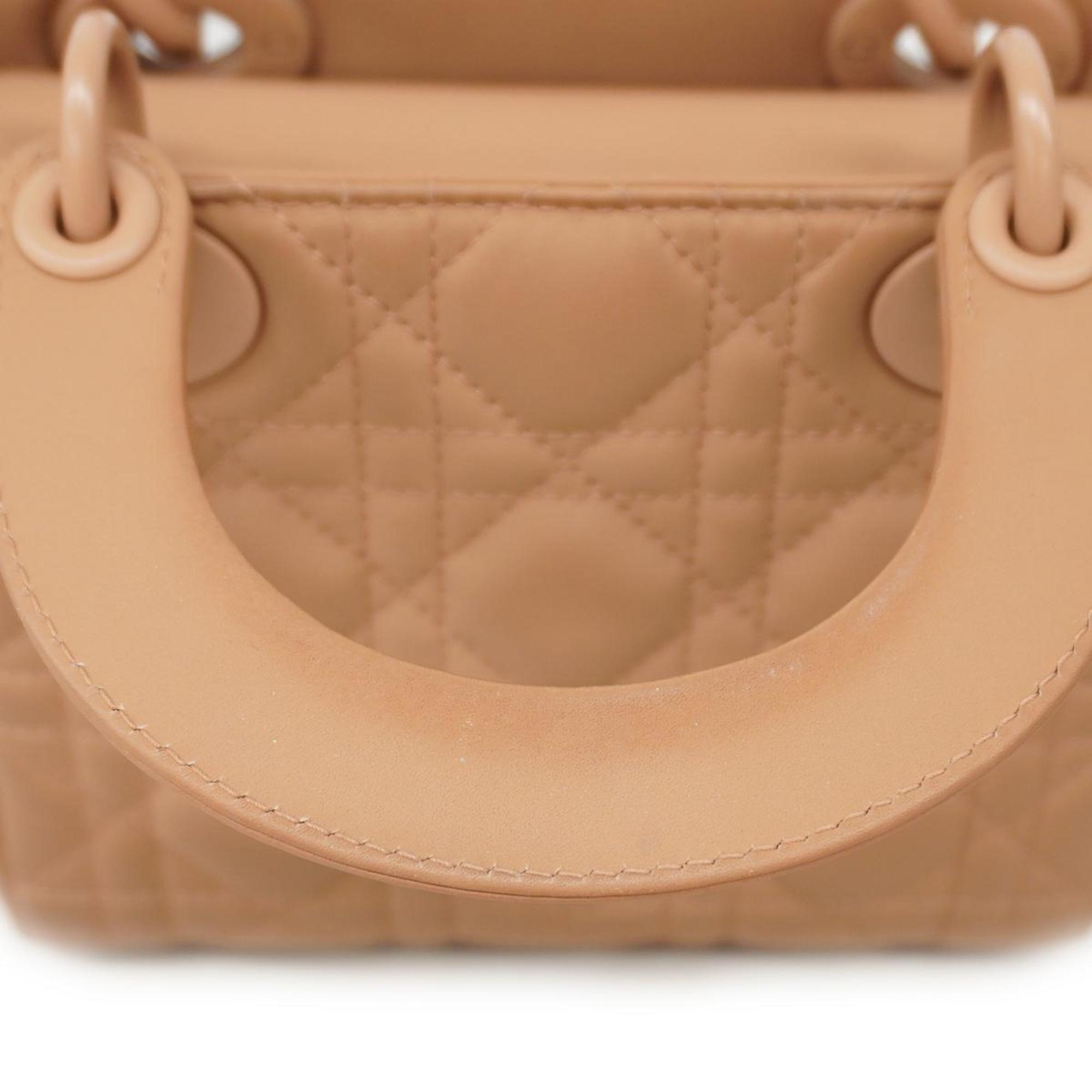 Christian Dior Handbag Cannage Lady Leather Pink Beige Women's