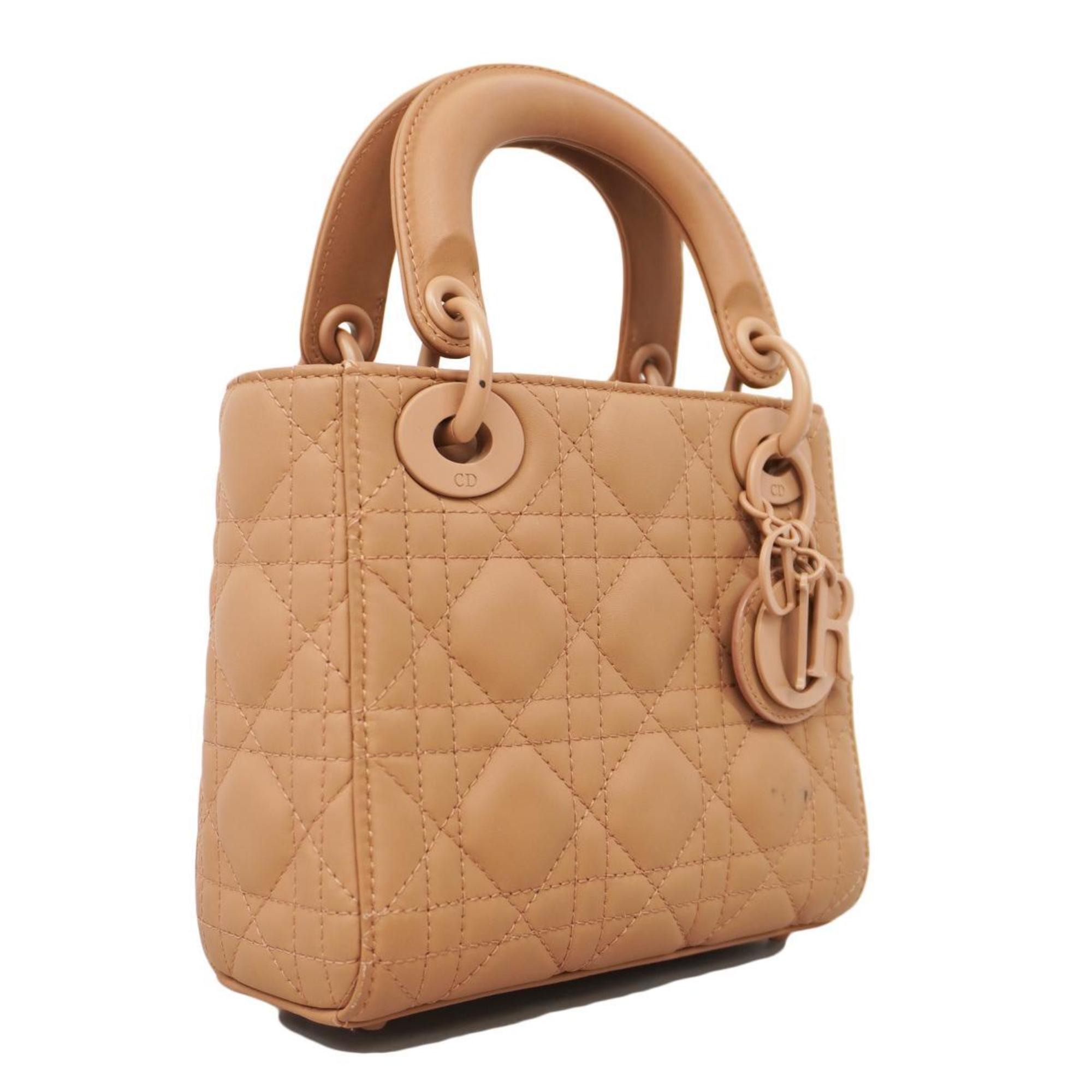 Christian Dior Handbag Cannage Lady Leather Pink Beige Women's