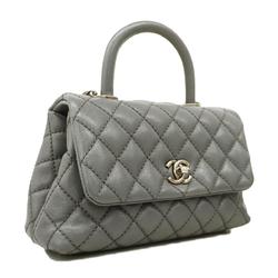 Chanel handbag, coco handle, chain shoulder, caviar skin, grey, ladies