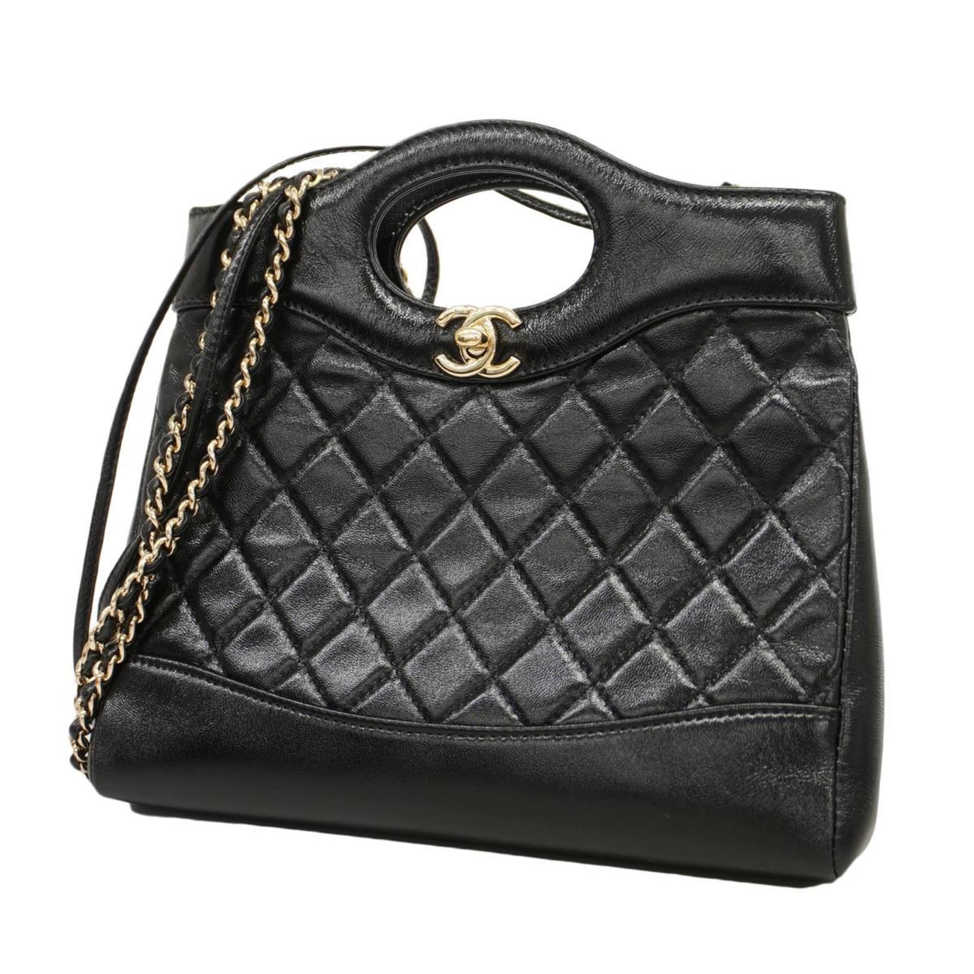 Chanel Shoulder Bag Matelasse 31 Chain Calfskin Black Women's