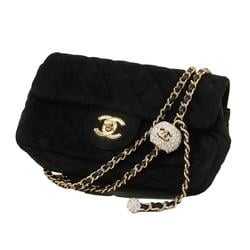 Chanel Shoulder Bag, Matelasse, Chain Shoulder, Suede, Black, Champagne, Women's