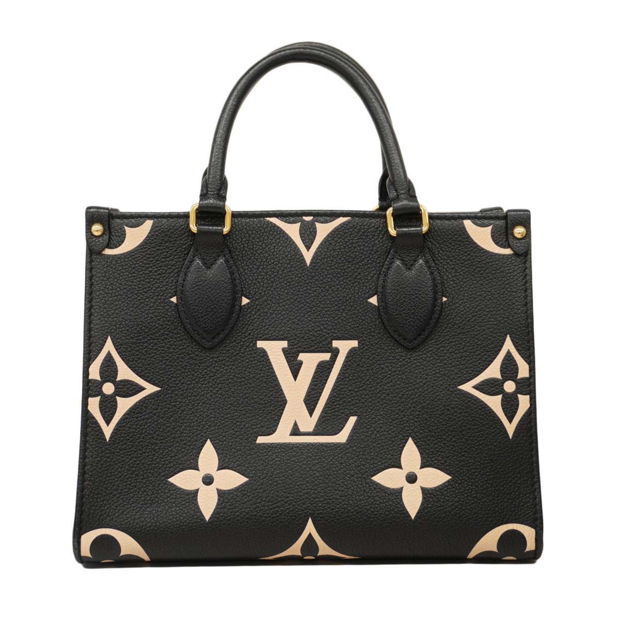 Louis Vuitton Tote Bag Monogram Empreinte Bicolor On the Go PM M45659 Black Beige Women's