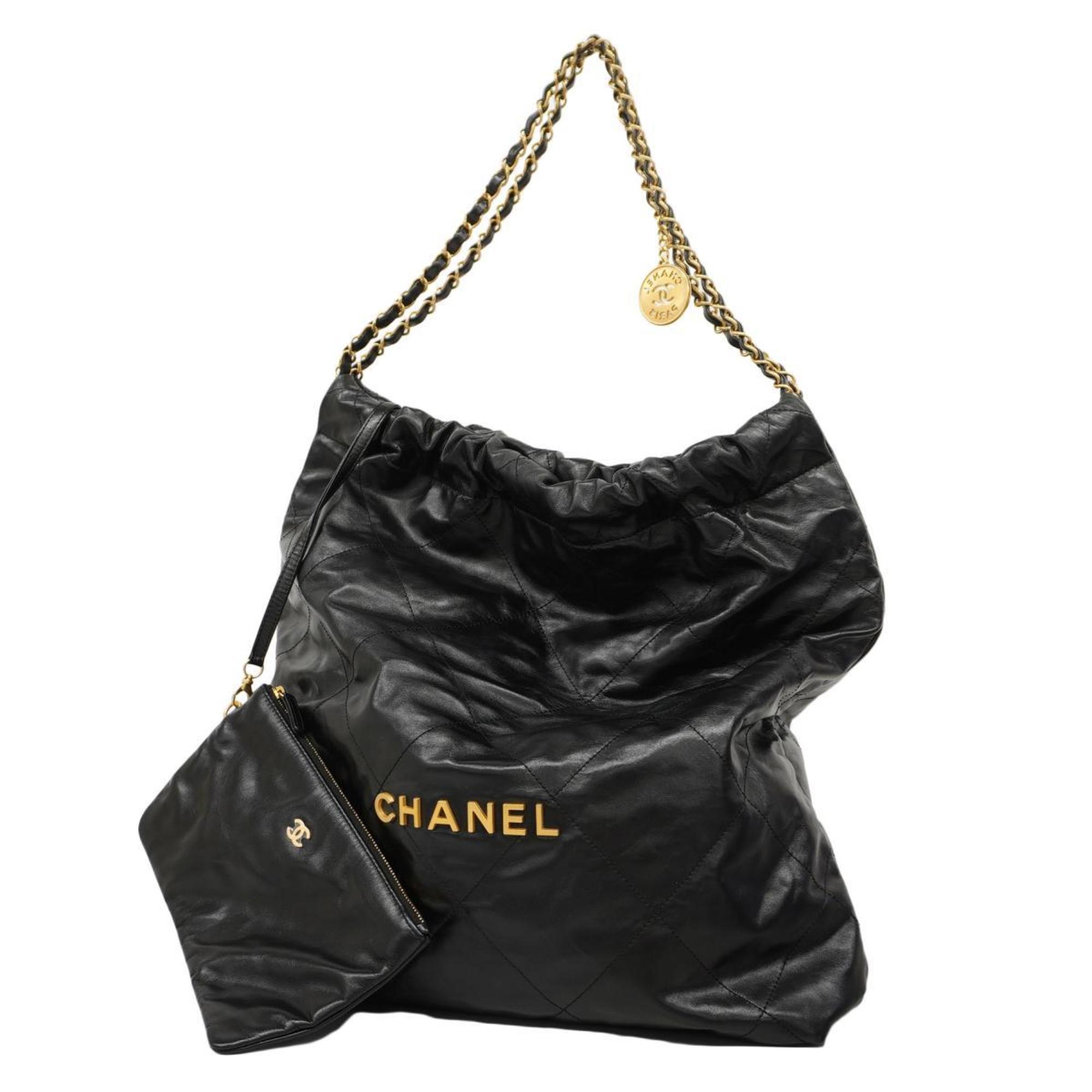 Chanel Shoulder Bag Matelasse 22 Calfskin Black Women's