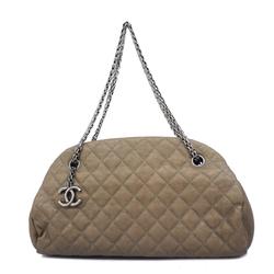 chanel shoulder bag leather khaki ladies