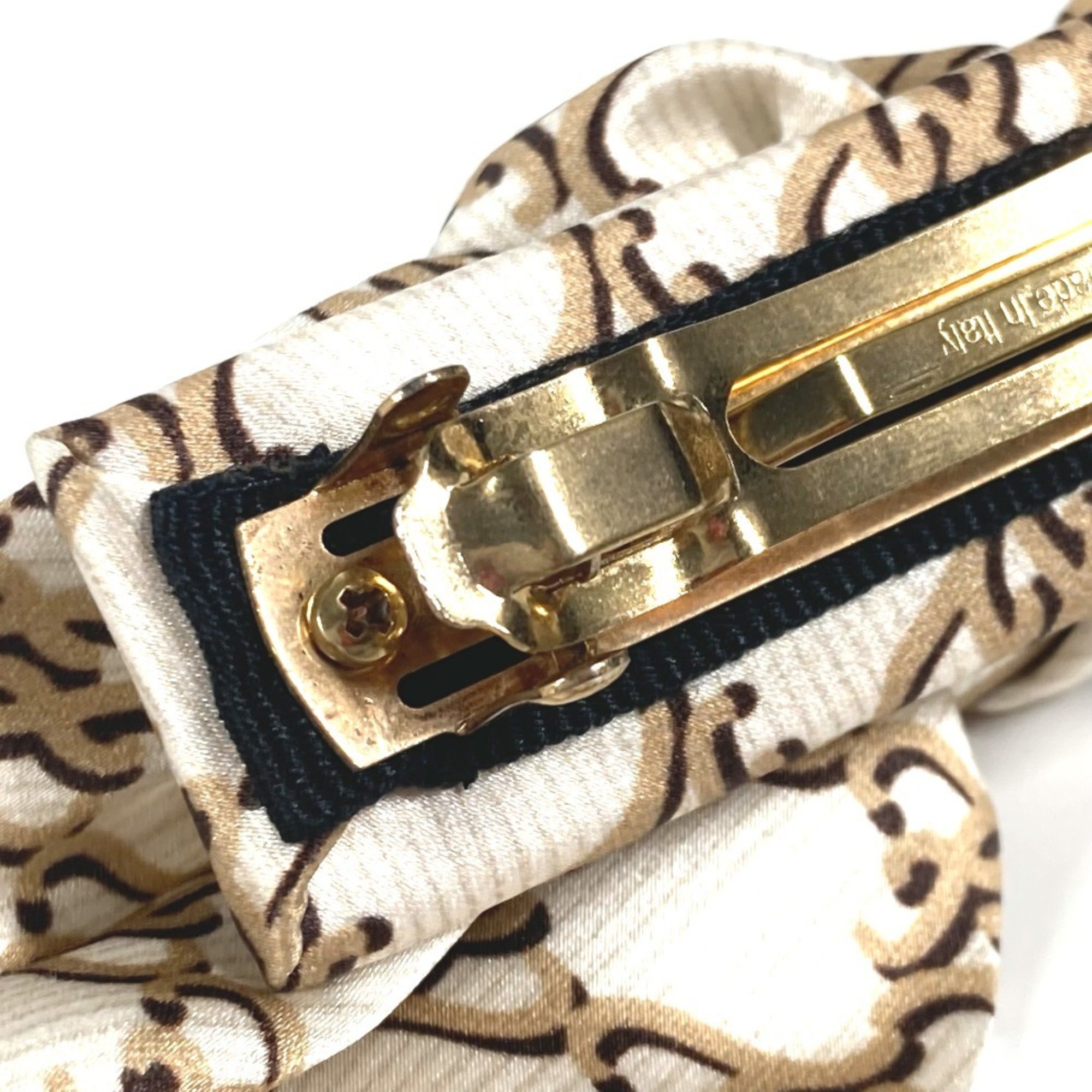 FENDI Ribbon Hair Hairpin Barrette Silk Women's Beige