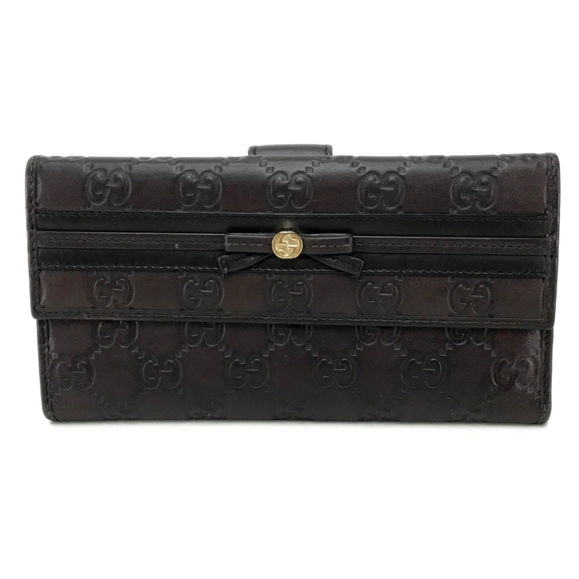 GUCCI 256933 Double Tri-fold Wallet MAYFAIR Guccissima Long Shima Leather Dark Brown Women's