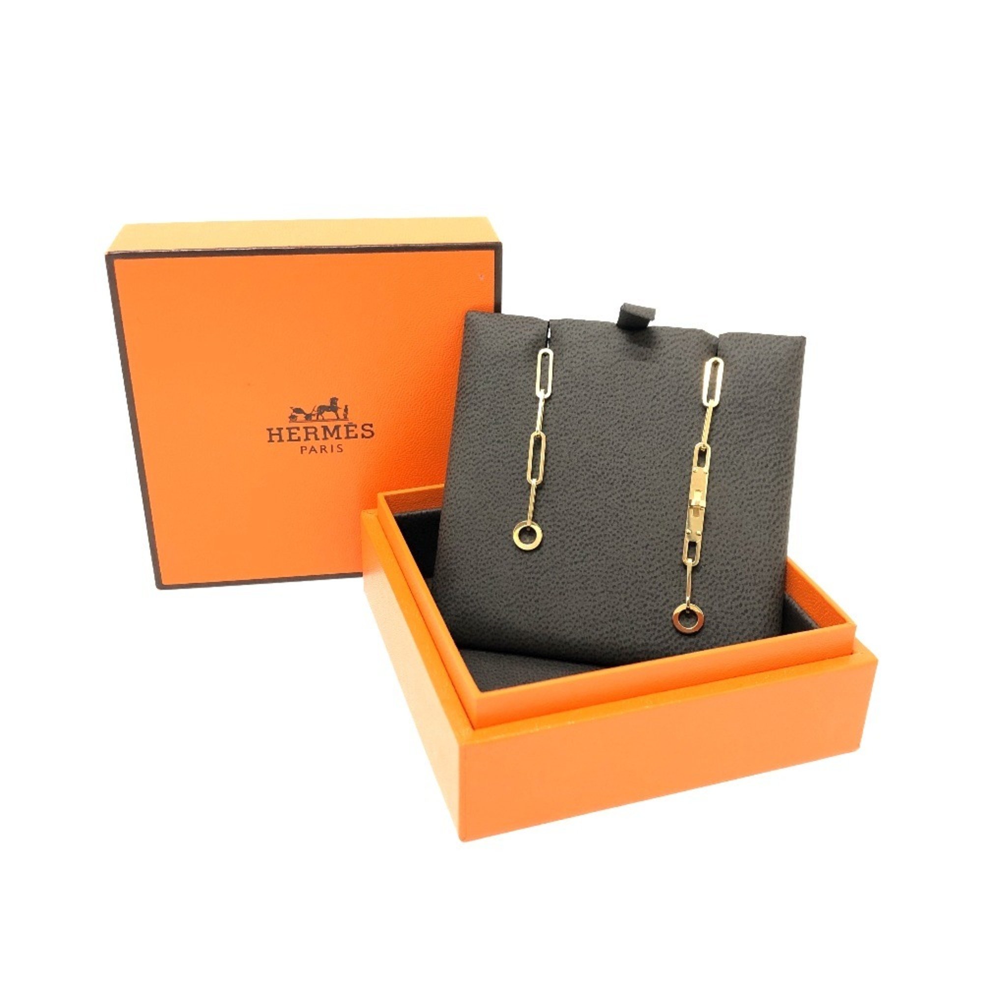 HERMES Kelly Chaine Earrings K18 Women's Gold