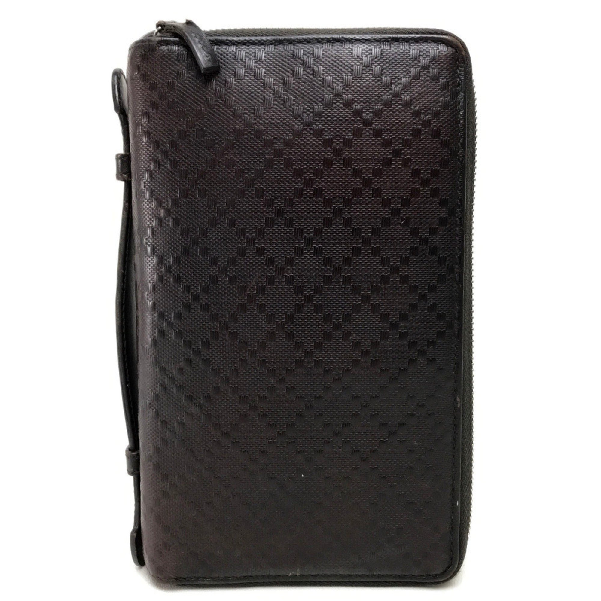 GUCCI 269883 Diamante Travel Case Round Long Wallet Leather Men's Women's Dark Brown