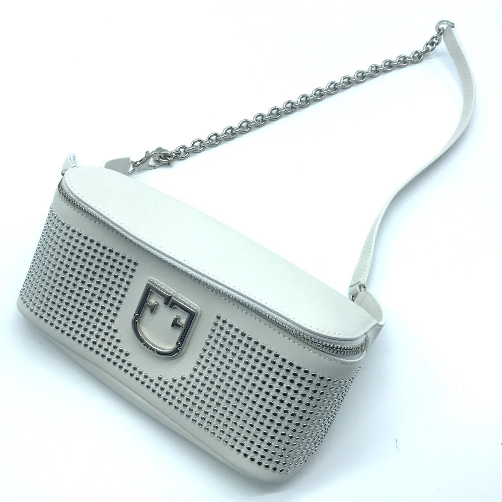 FURLA Studded Isola Chain Waist Bag Body Leather Women's White x