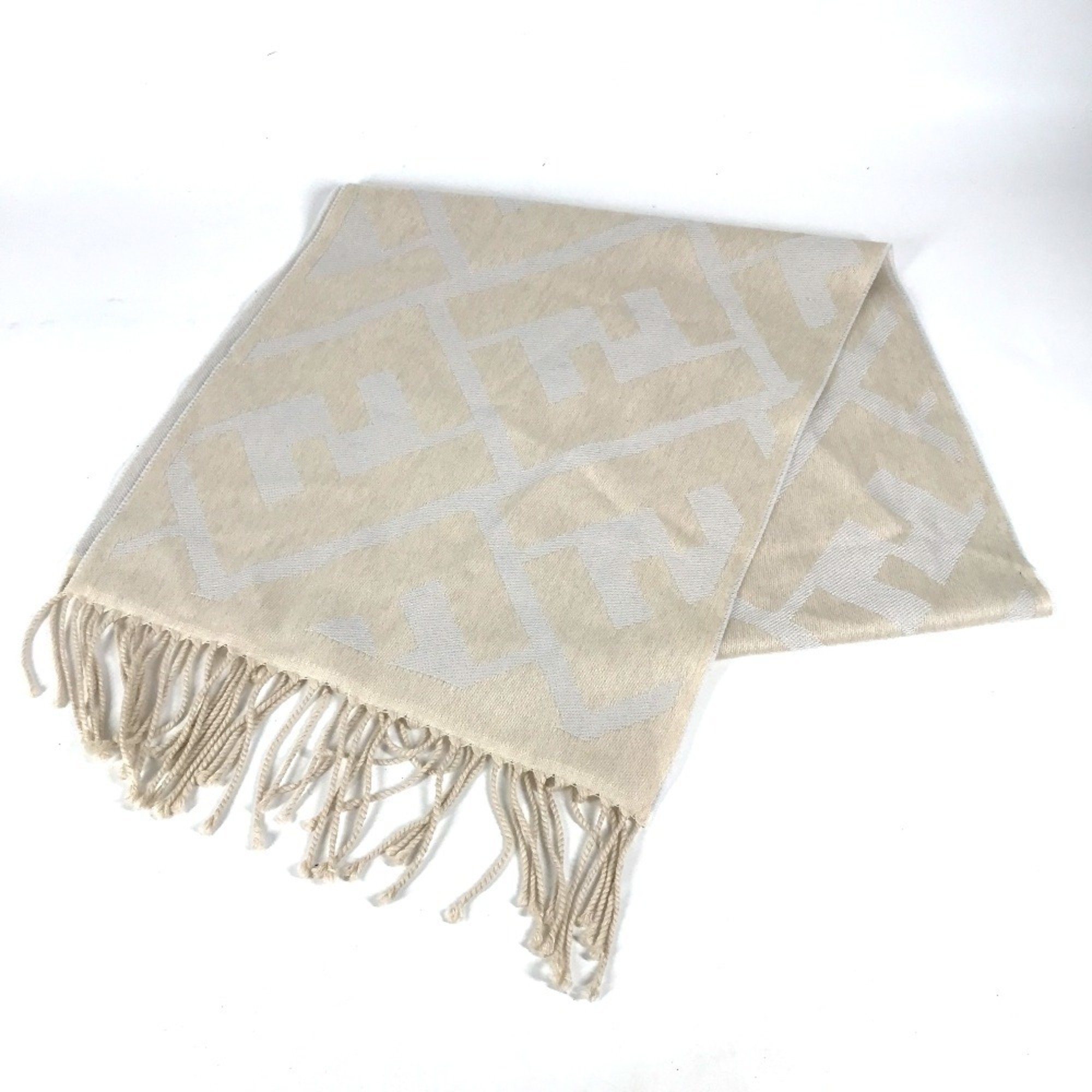 FENDI Bicolor Wool Scarf for Women, Beige