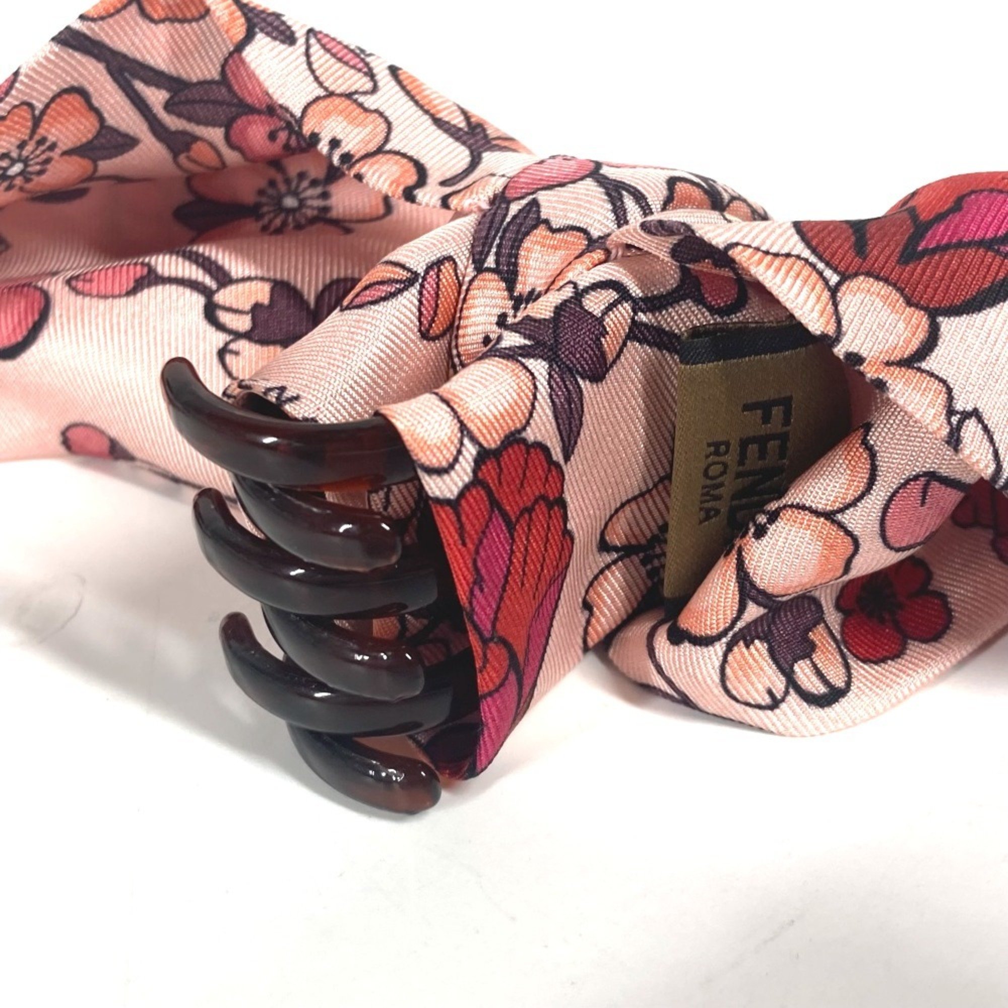 FENDI Ribbon Hair Clip, Silk Barrette, Women's, Pink