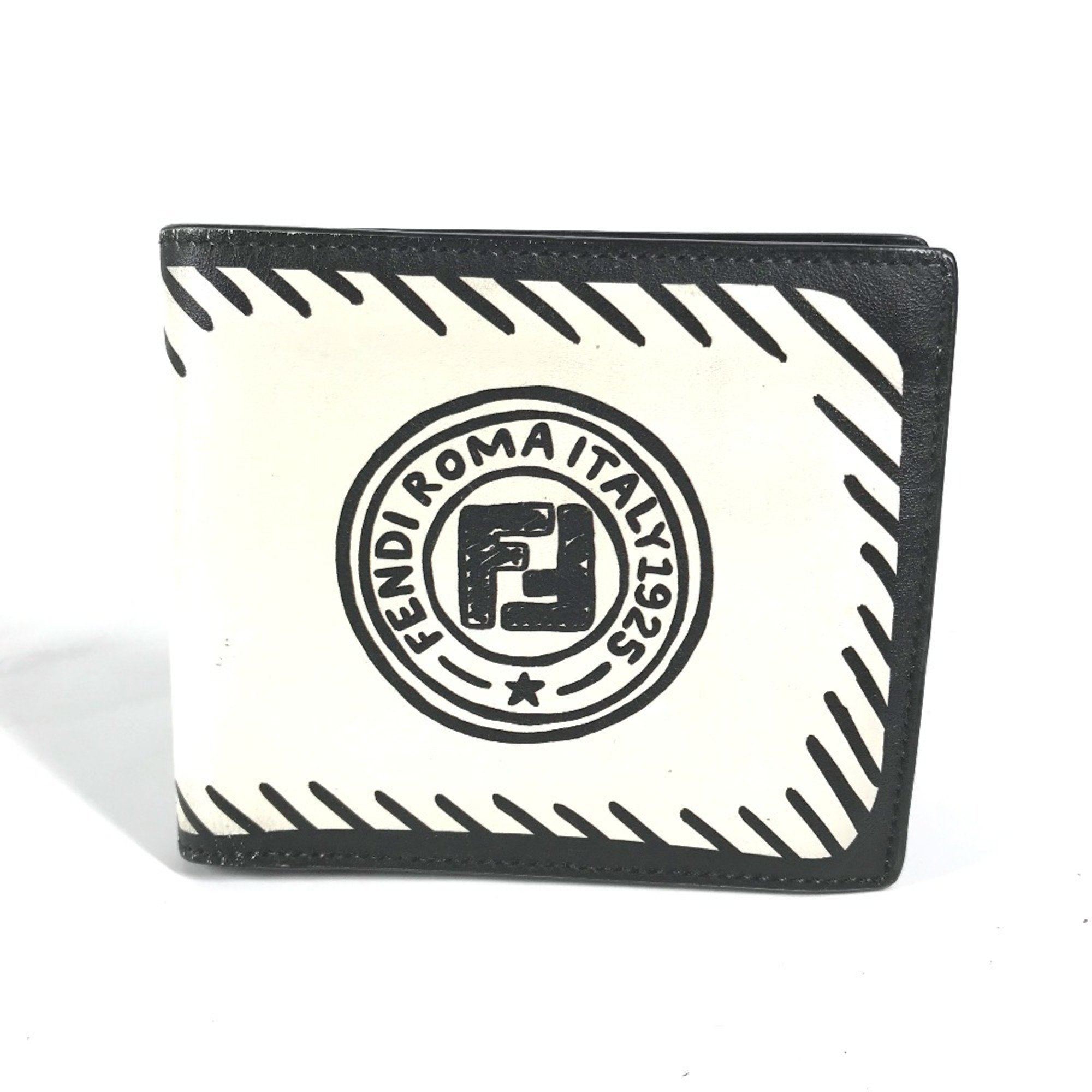 FENDI 7M0169 Compact Wallet Joshua Vides Collaboration Billfold Bi-fold Leather Men's White