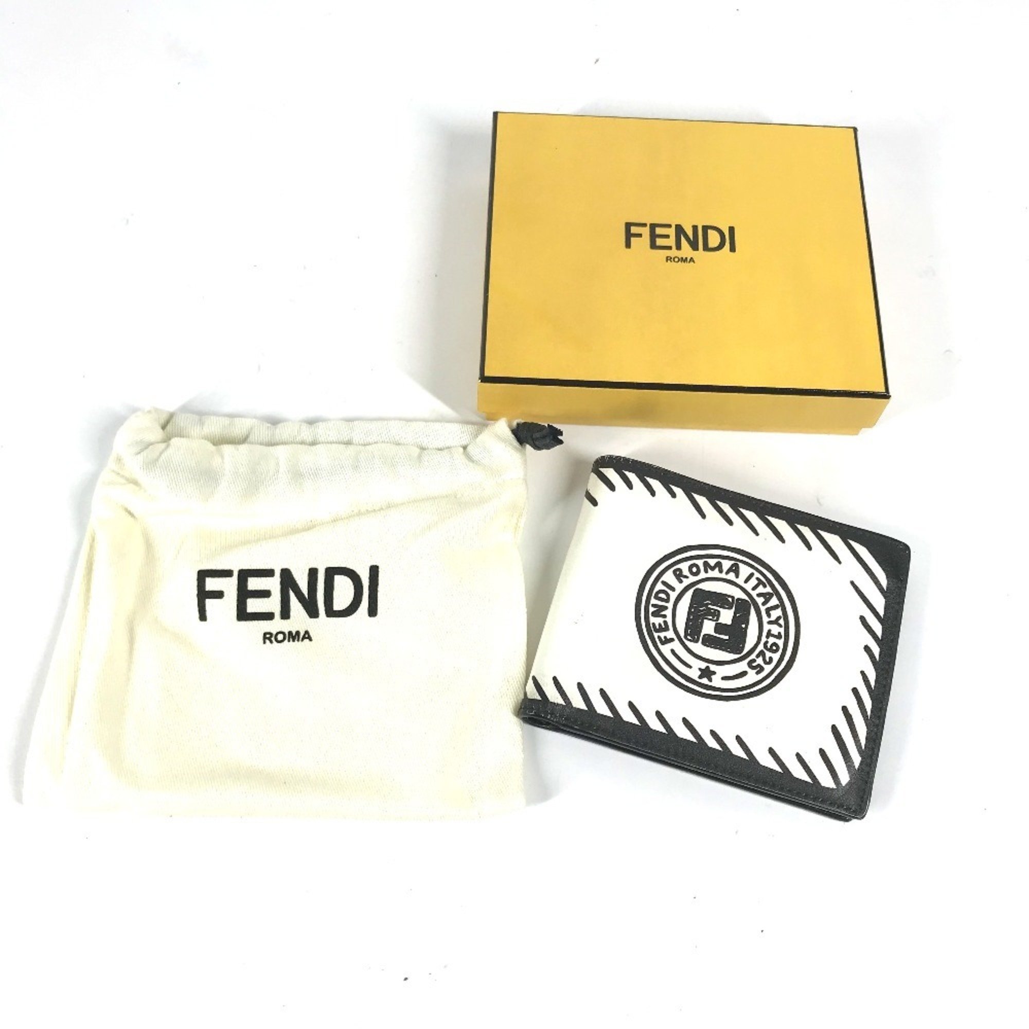 FENDI 7M0169 Compact Wallet Joshua Vides Collaboration Billfold Bi-fold Leather Men's White