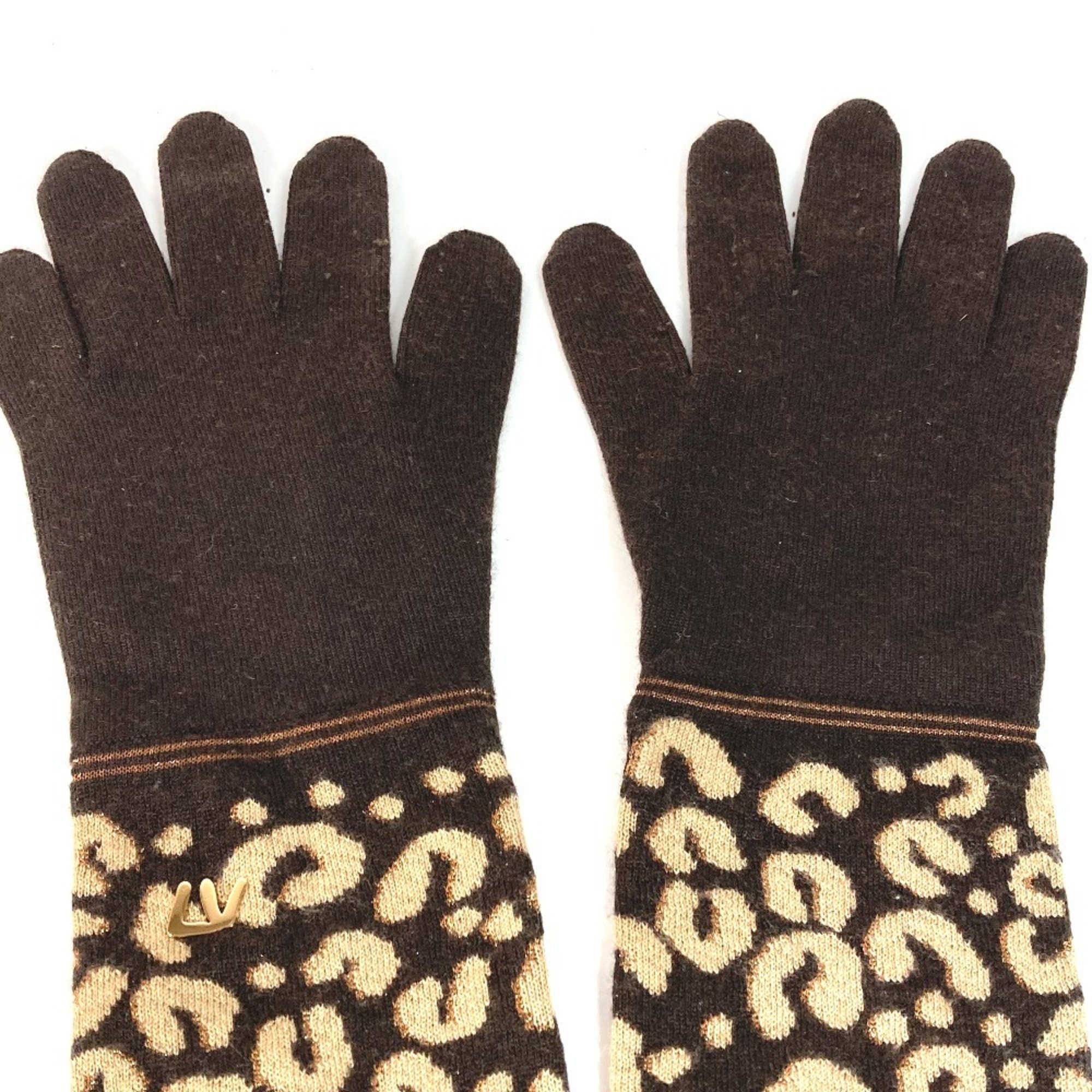 LOUIS VUITTON M58347 LV Glitter Gonmaille Leopard Print Long Gloves Cashmere Silk Women's Brown