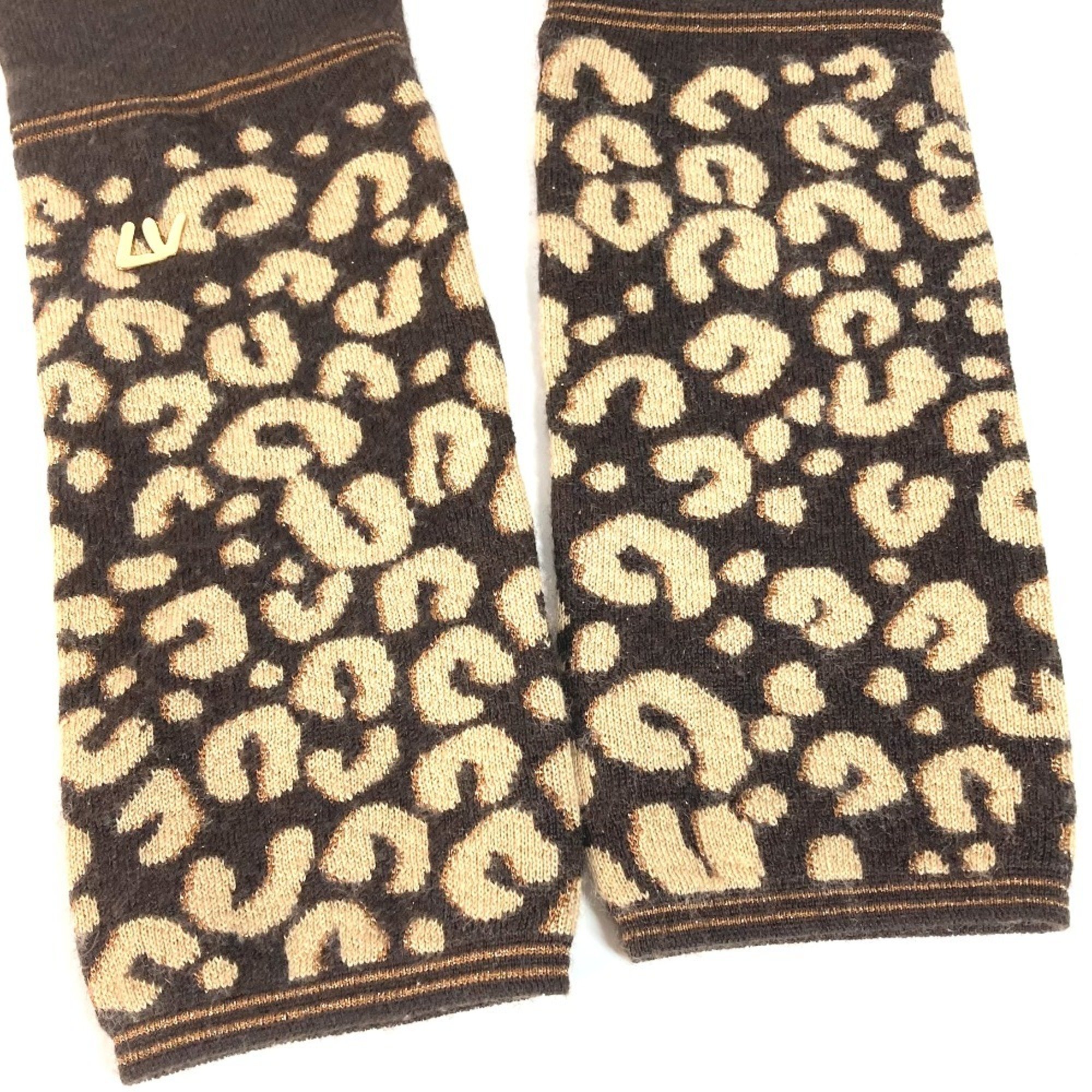 LOUIS VUITTON M58347 LV Glitter Gonmaille Leopard Print Long Gloves Cashmere Silk Women's Brown