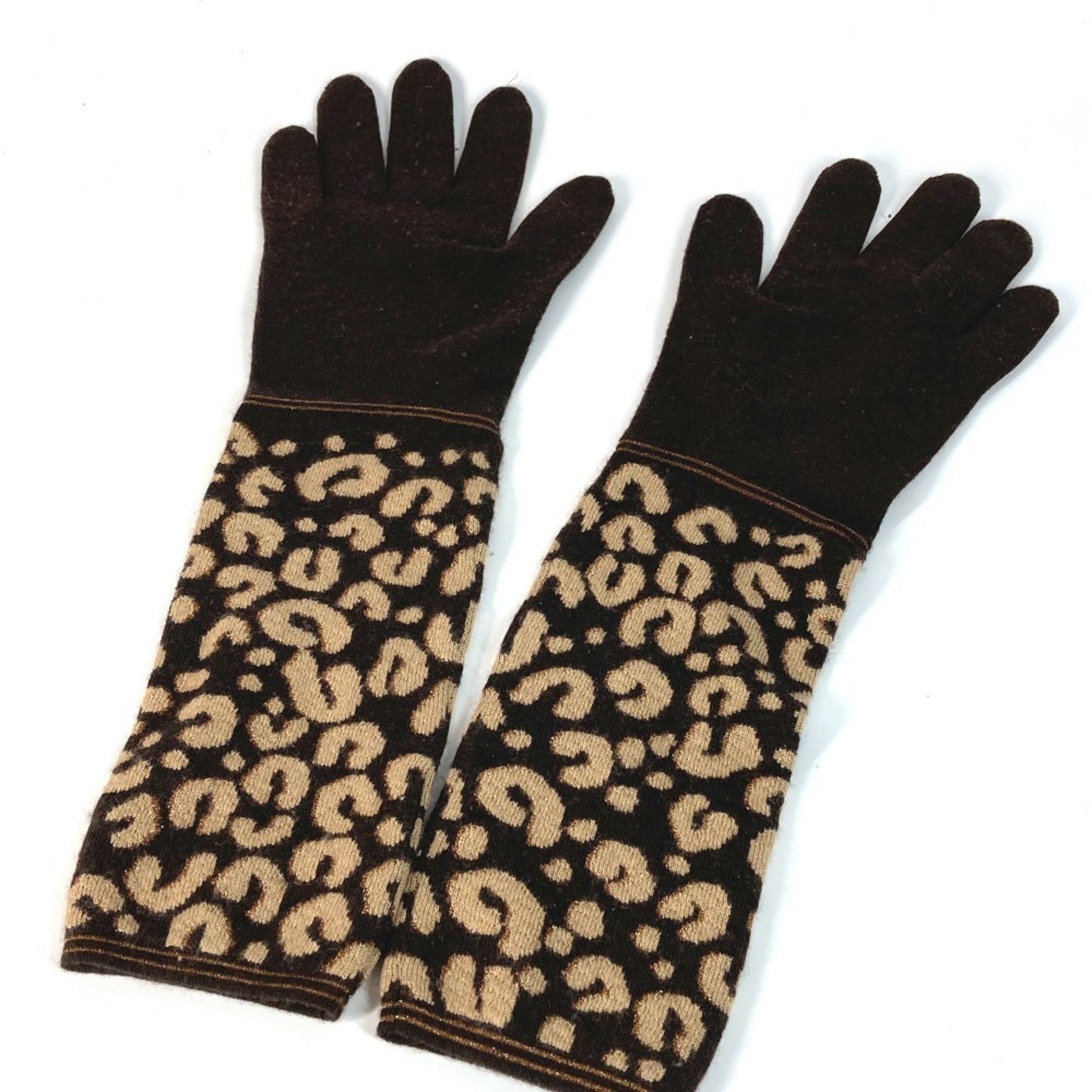 LOUIS VUITTON M58347 LV Glitter Gonmaille Leopard Print Long Gloves Cashmere Silk Women's Brown