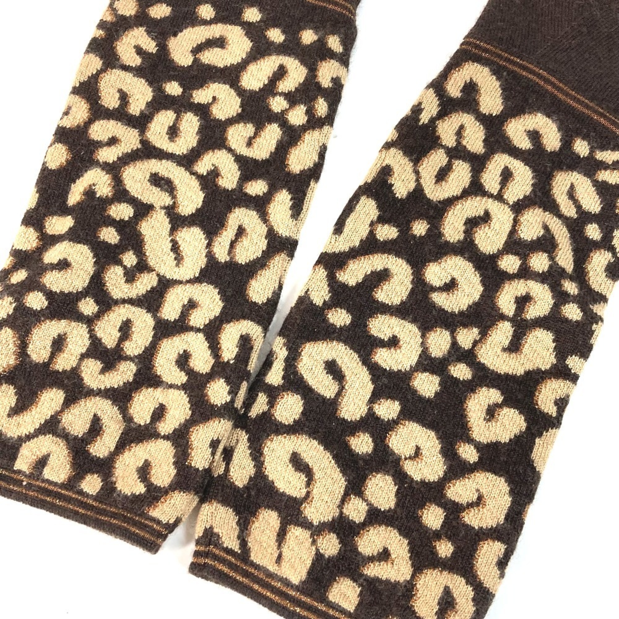 LOUIS VUITTON M58347 LV Glitter Gonmaille Leopard Print Long Gloves Cashmere Silk Women's Brown