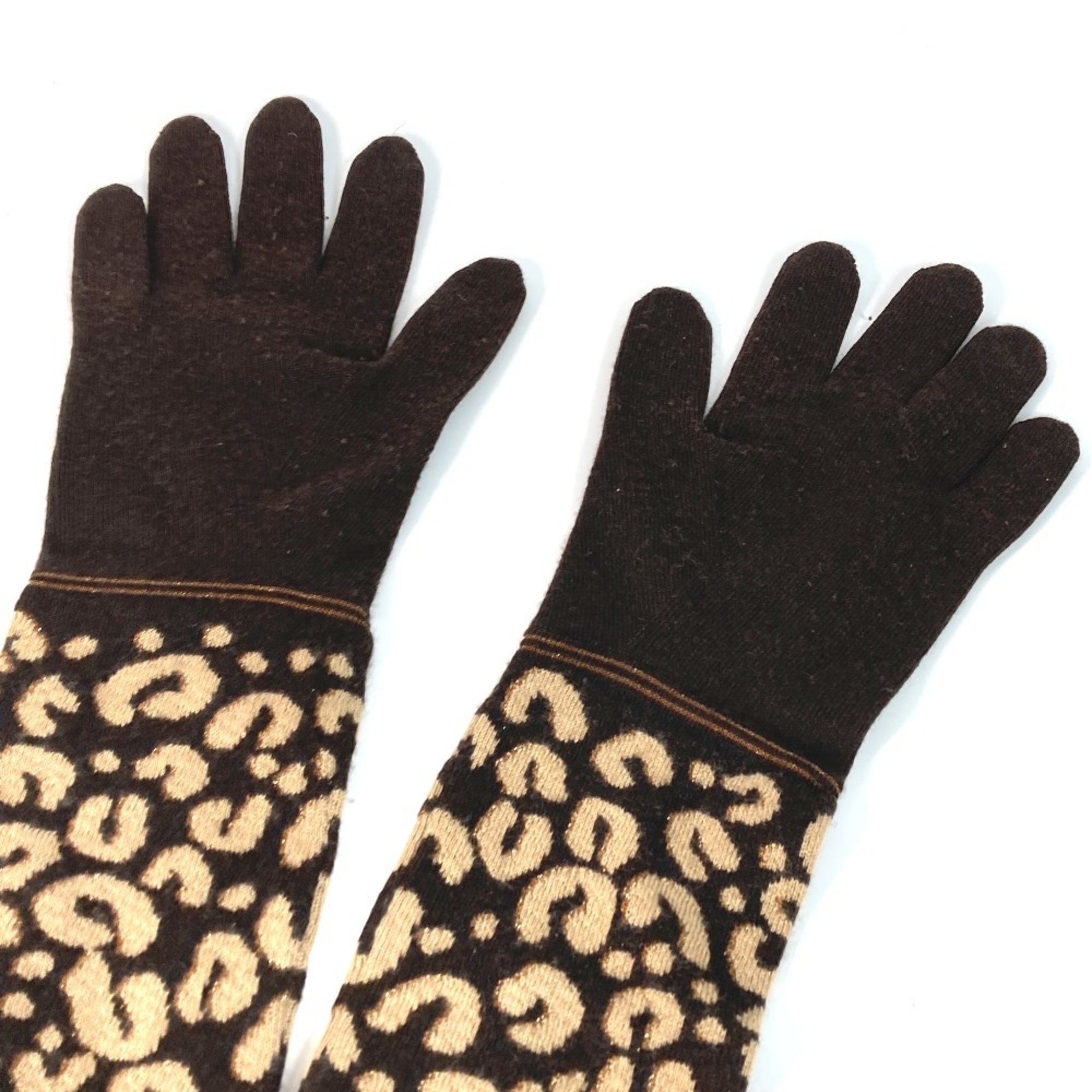 LOUIS VUITTON M58347 LV Glitter Gonmaille Leopard Print Long Gloves Cashmere Silk Women's Brown