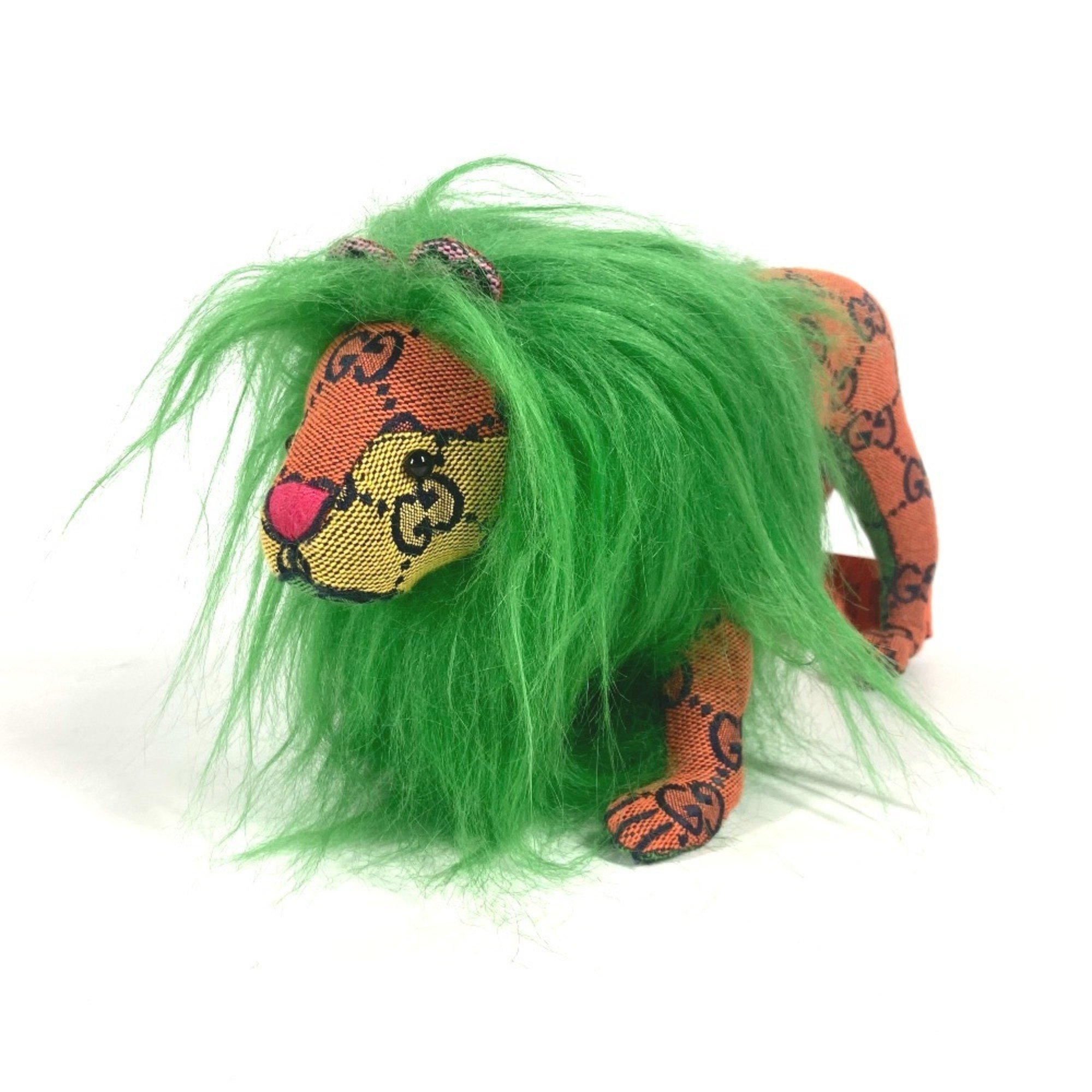 GUCCI 670235 GG Decorative Lion Doll Stuffed Animal Canvas Women's Green