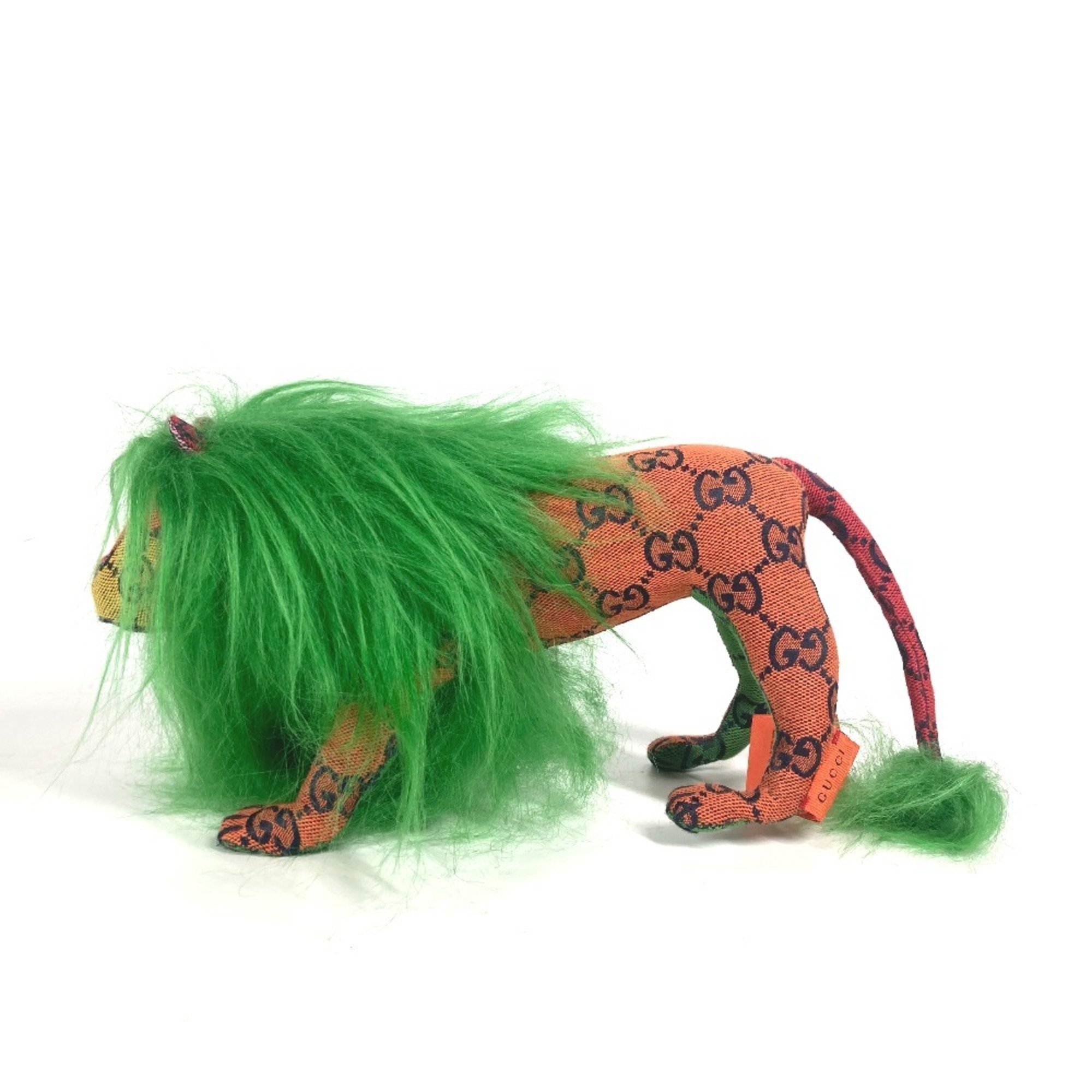 GUCCI 670235 GG Decorative Lion Doll Stuffed Animal Canvas Women's Green