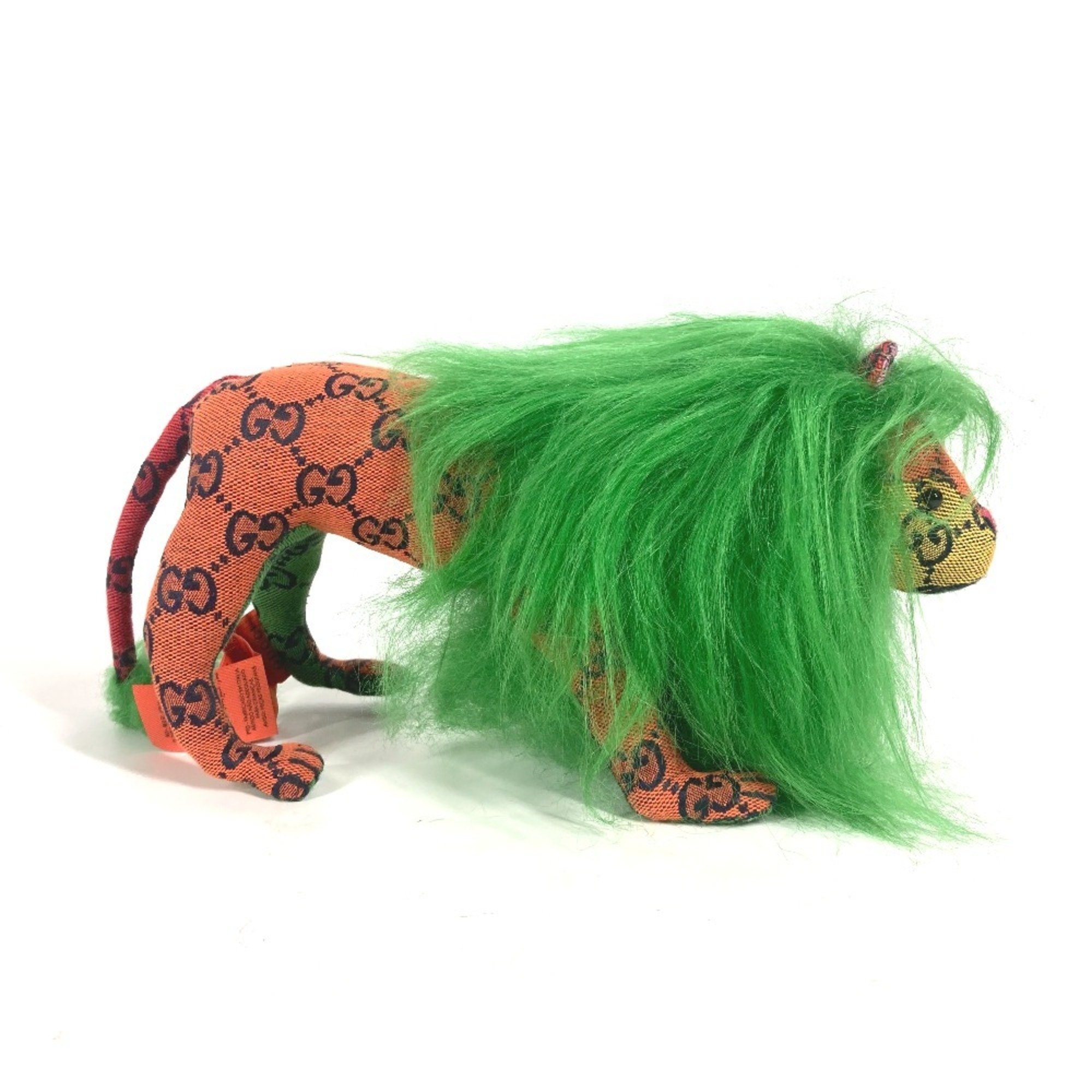 GUCCI 670235 GG Decorative Lion Doll Stuffed Animal Canvas Women's Green