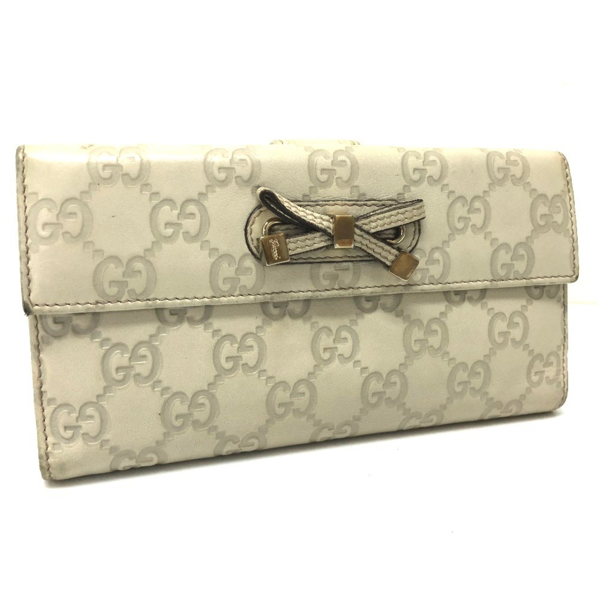 GUCCI 167464 W Long Wallet PRINCY Guccissima Shima Leather Ivory White Women's