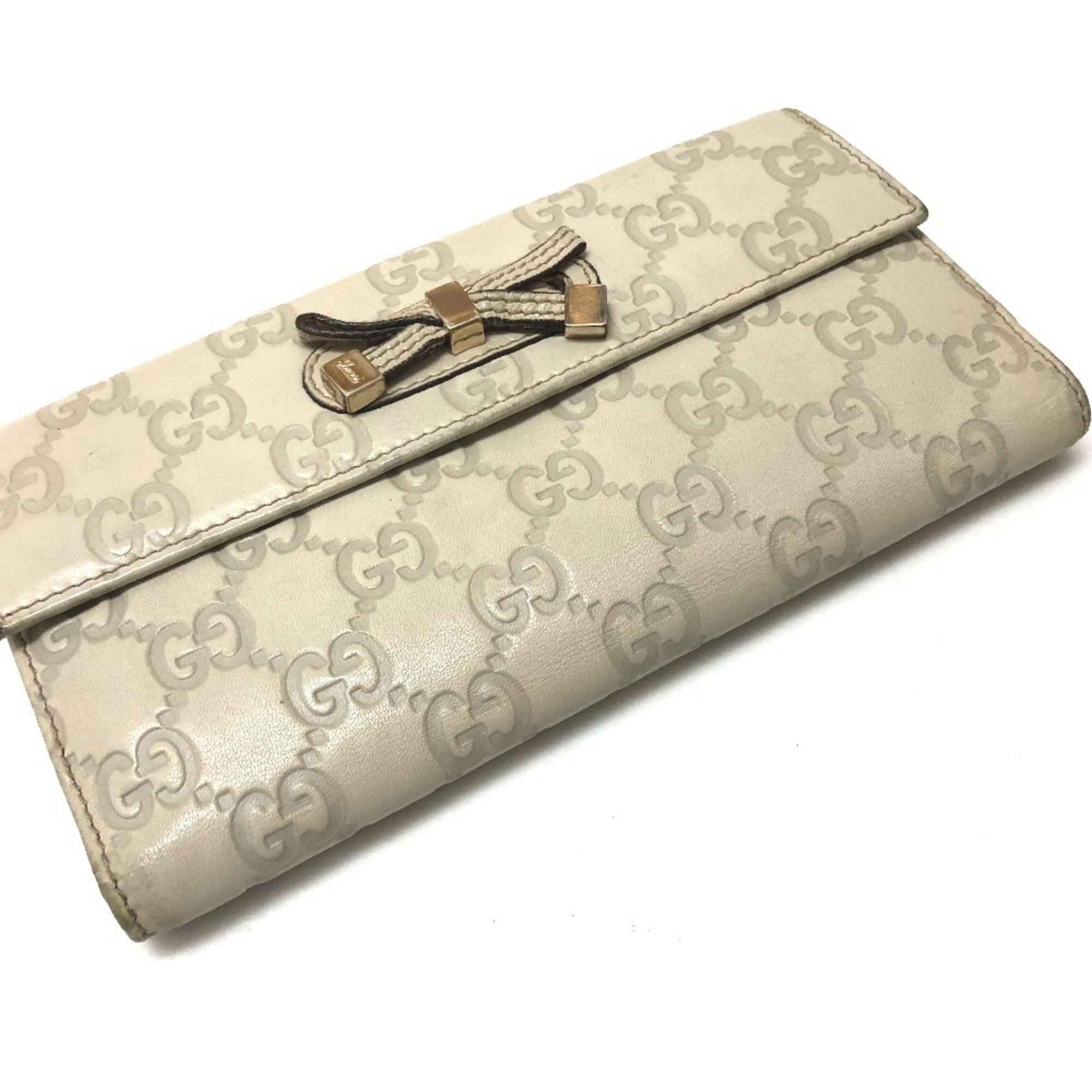 GUCCI 167464 W Long Wallet PRINCY Guccissima Shima Leather Ivory White Women's