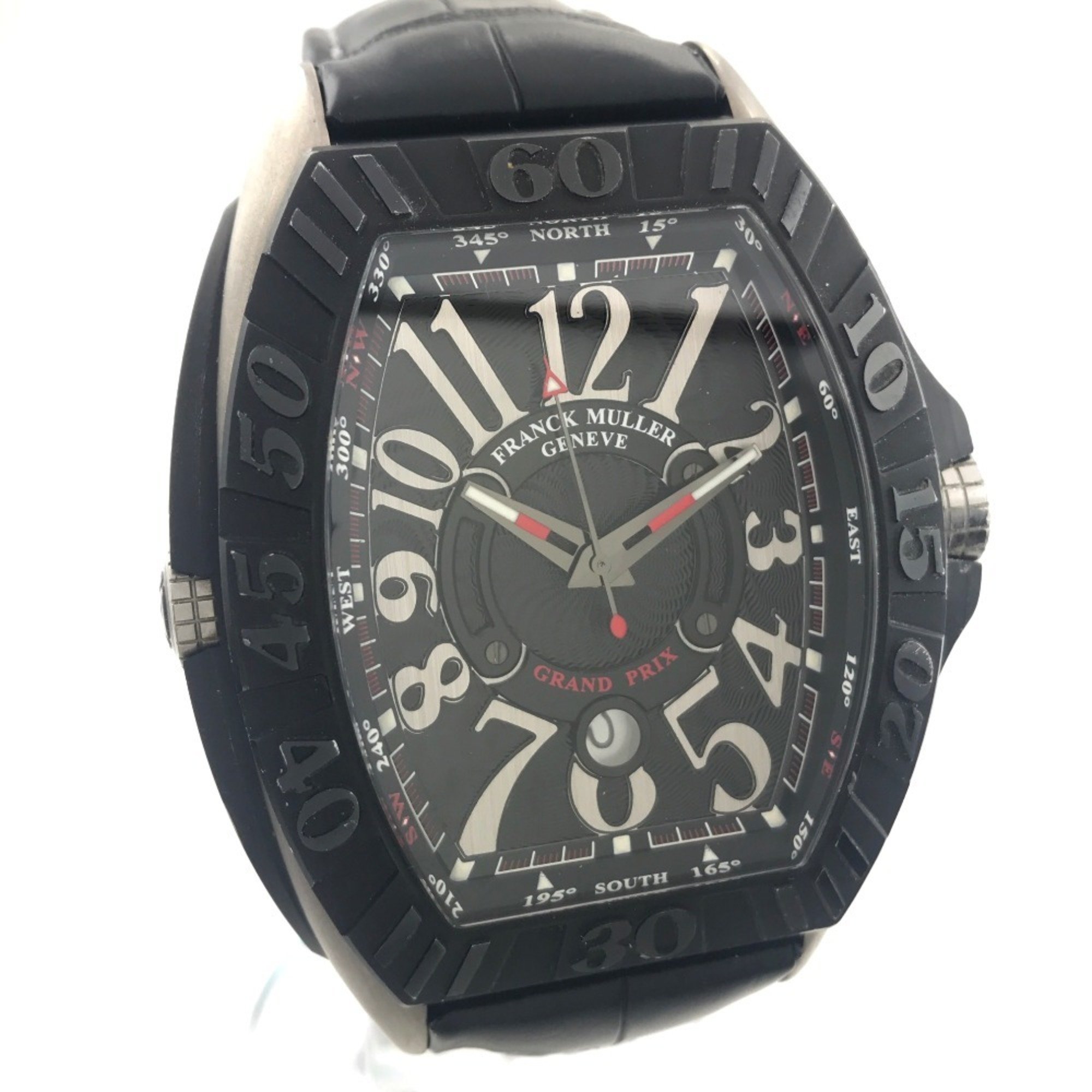 FRANCK MULLER 9900SCGP Conquistador Grand Prix Automatic Date Watch Titanium Leather Strap Men's Black