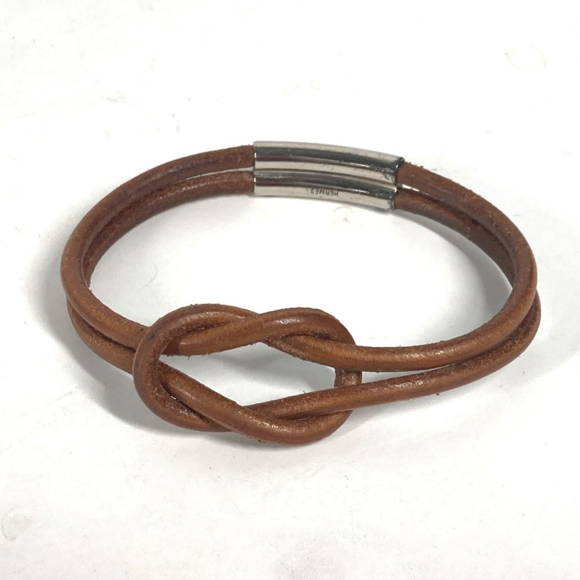 HERMES Hermes Herculide Double Bracelet Leather Men's Women's Brown