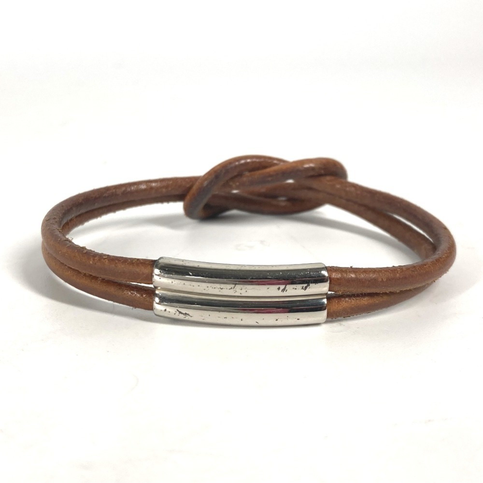 HERMES Hermes Herculide Double Bracelet Leather Men's Women's Brown