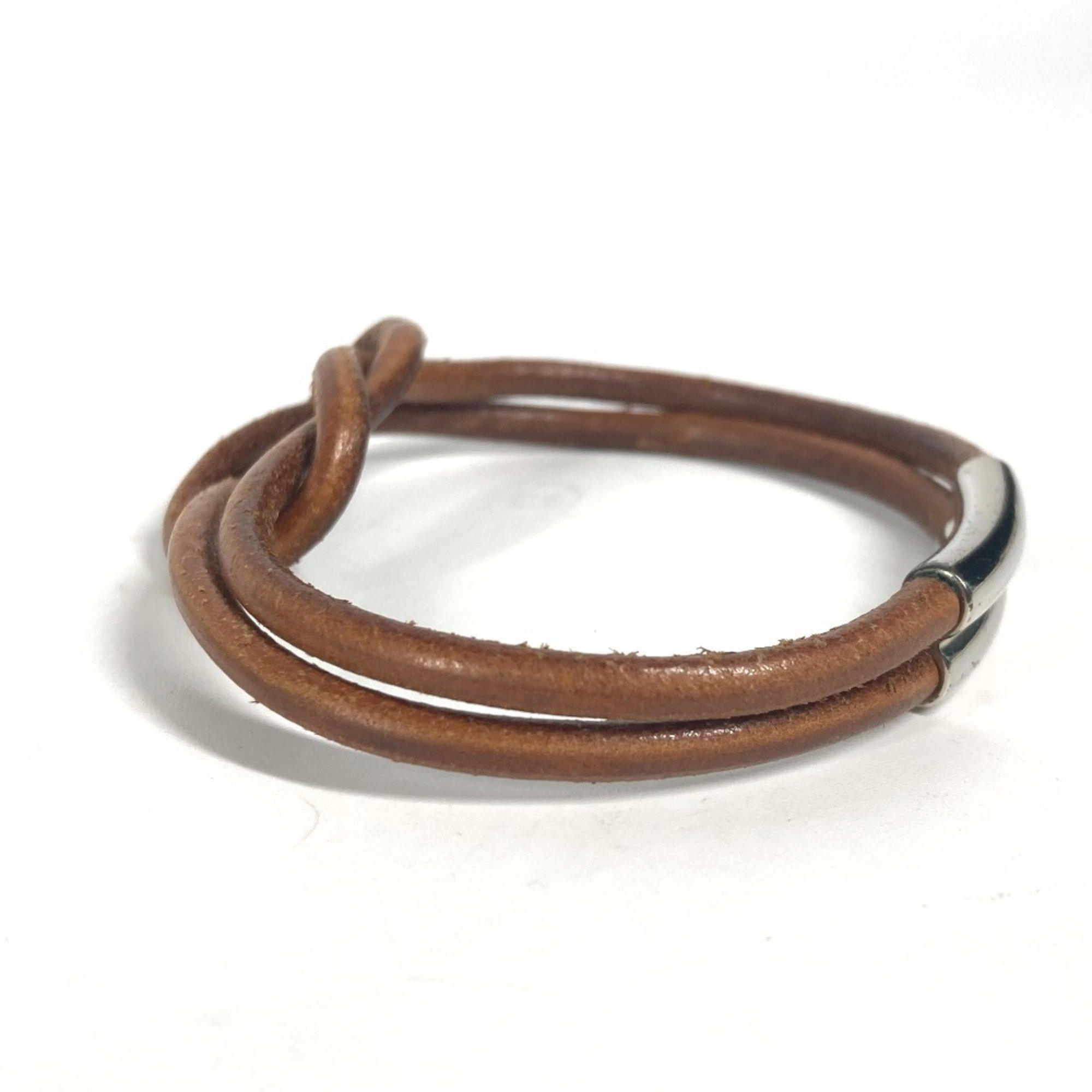 HERMES Hermes Herculide Double Bracelet Leather Men's Women's Brown