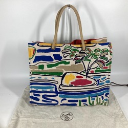 HERMES Hermes Beach Bag Farniente Tote Shoulder Canvas Women's Rouge Jaune Multicolor