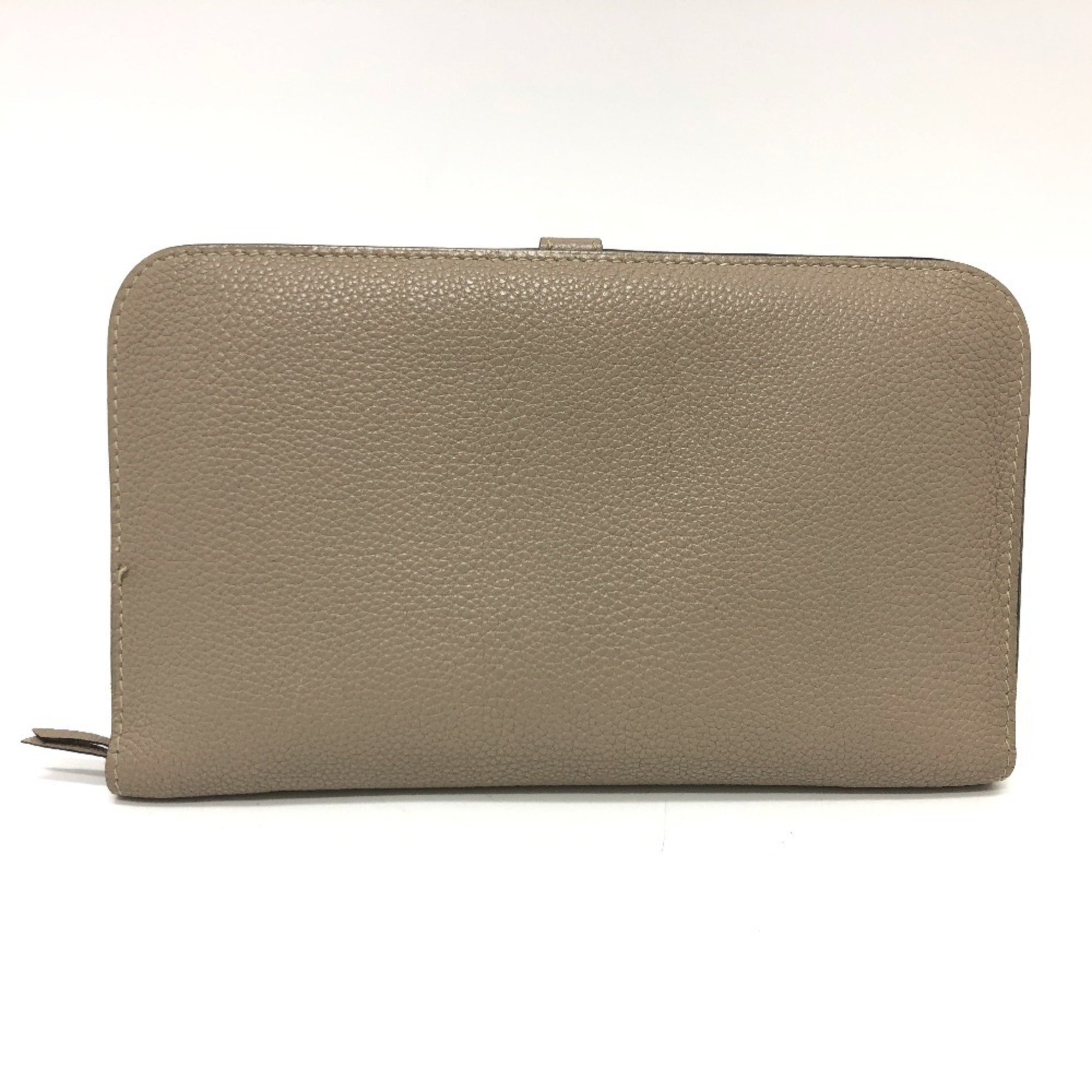 HERMES Dogon GM Long Wallet Togo Women's Asphalt Beige