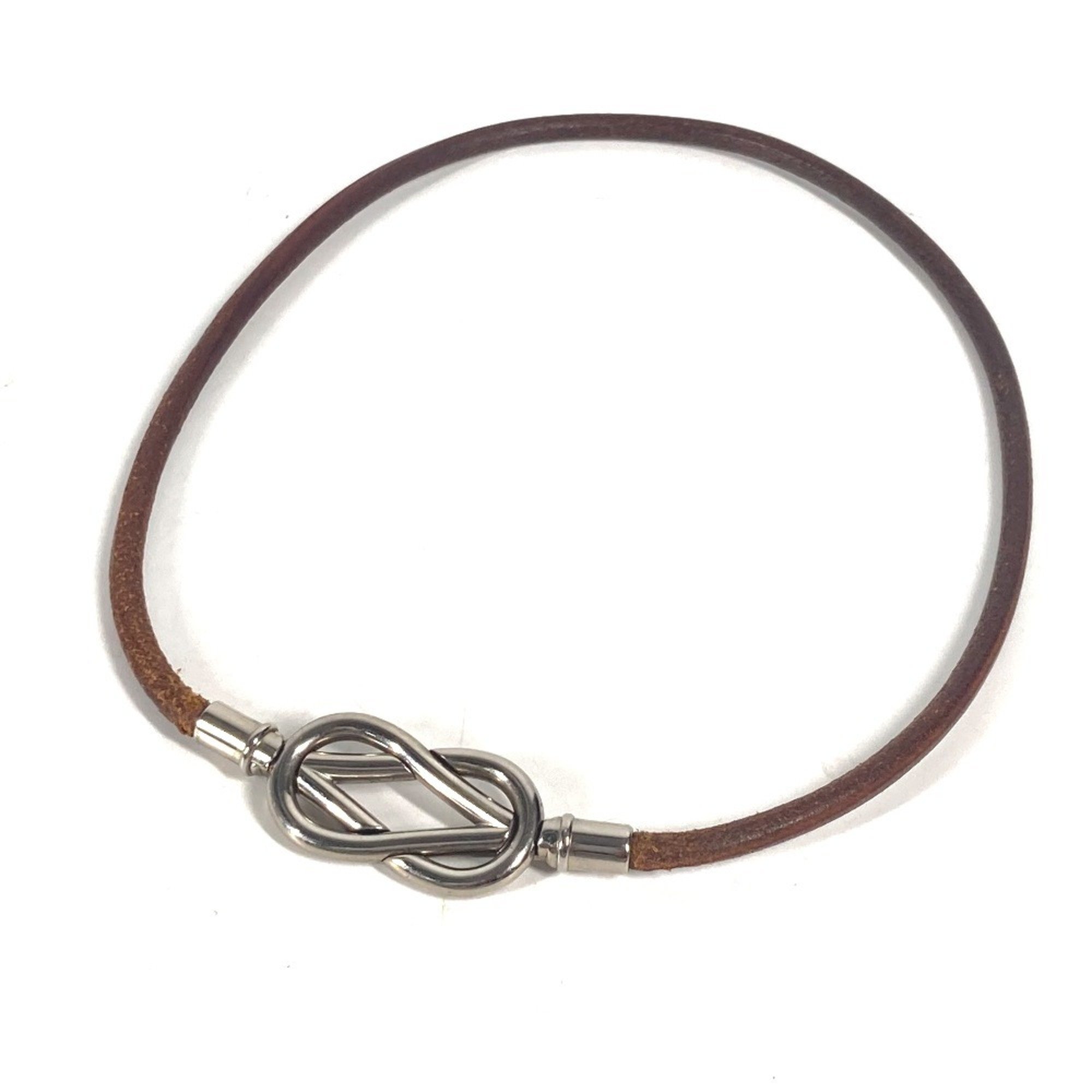 HERMES Hermes Necklace Atame Double Bracelet Choker Leather Men's Brown