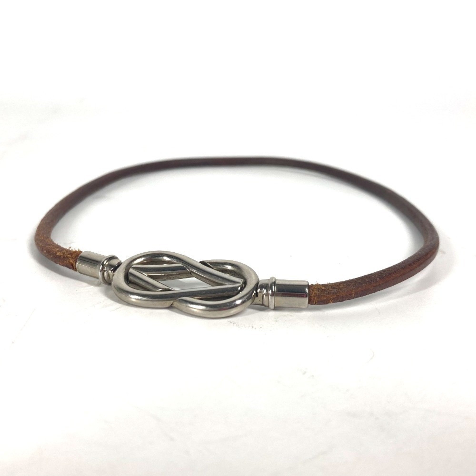 HERMES Hermes Necklace Atame Double Bracelet Choker Leather Men's Brown