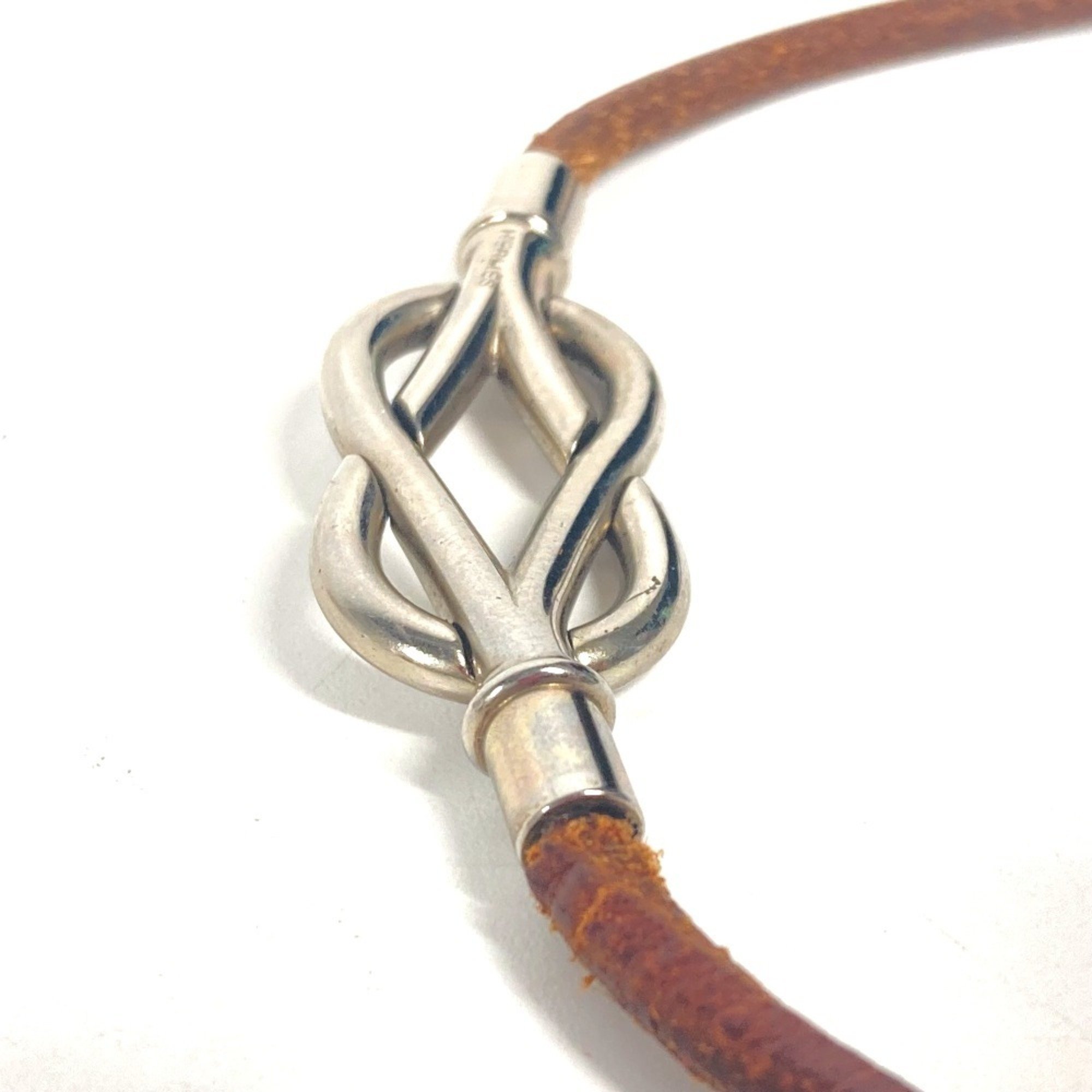 HERMES Hermes Necklace Atame Double Bracelet Choker Leather Men's Brown