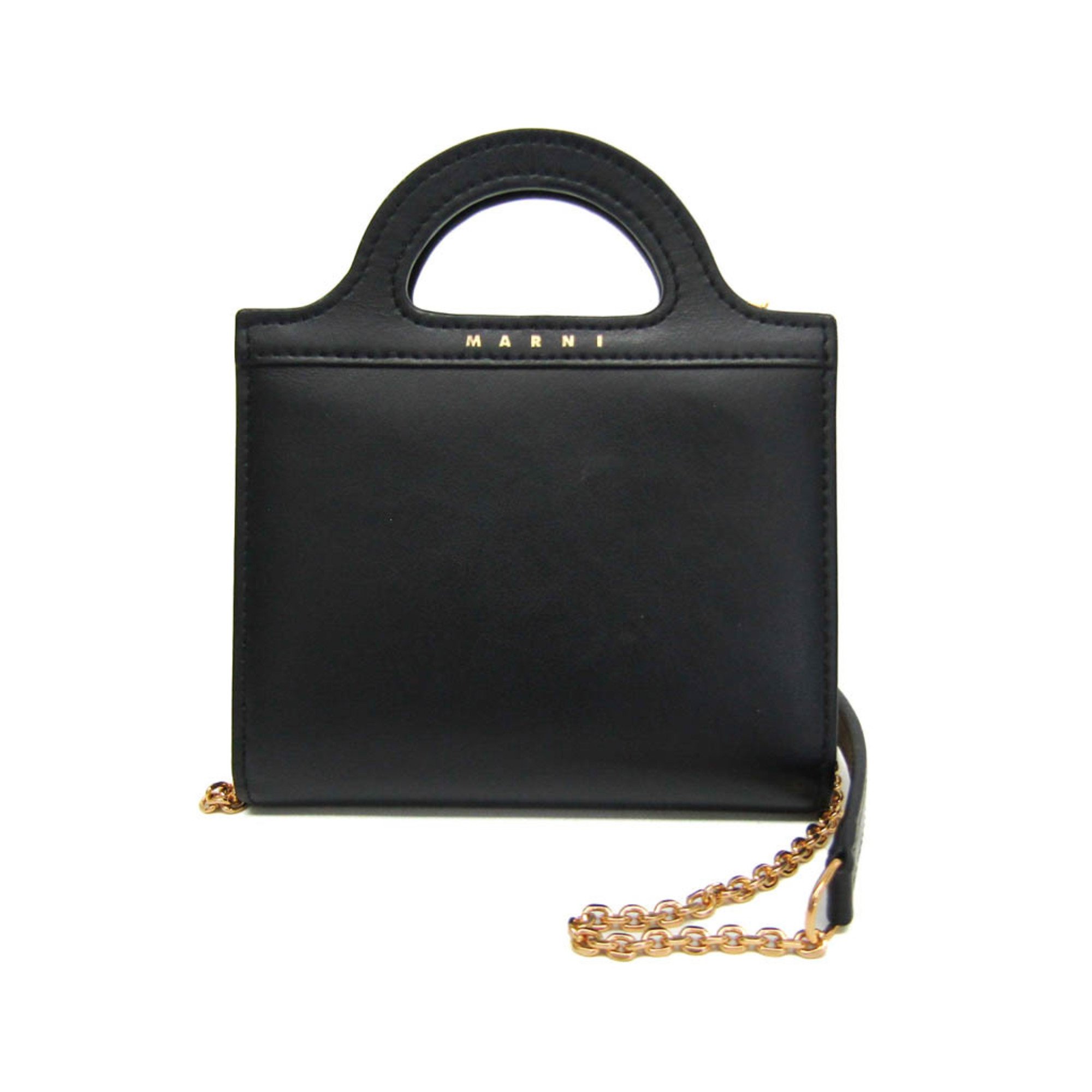 Marni BILLFOLD W/CHAIN PFMO0078U0 LV589 Women's Leather Chain/Shoulder Wallet Black