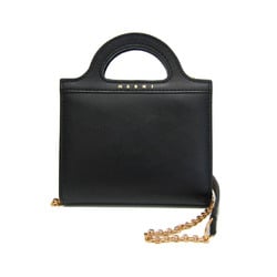 Marni BILLFOLD W/CHAIN PFMO0078U0 LV589 Women's Leather Chain/Shoulder Wallet Black