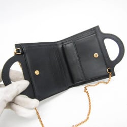 Marni BILLFOLD W/CHAIN PFMO0078U0 LV589 Women's Leather Chain/Shoulder Wallet Black