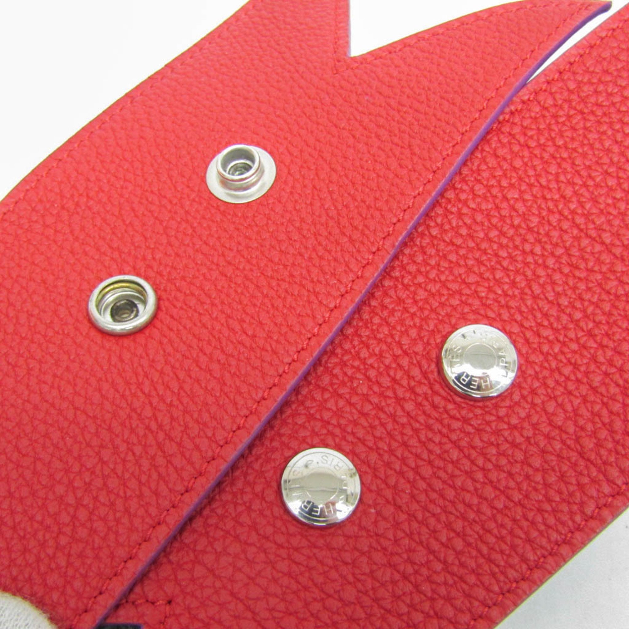 Hermes Togo Leather Handbag Charm Dark Gray,Red Color Petit h reversible