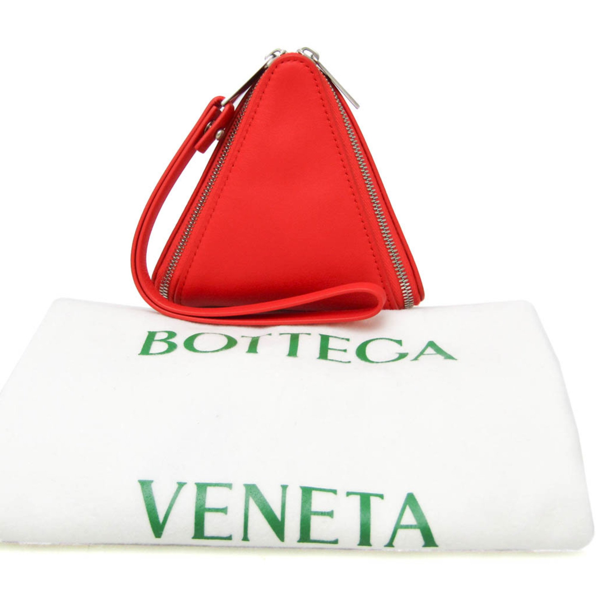 Bottega Veneta Intrecciato Pyramid 666769 Women's Leather Pouch Red Color