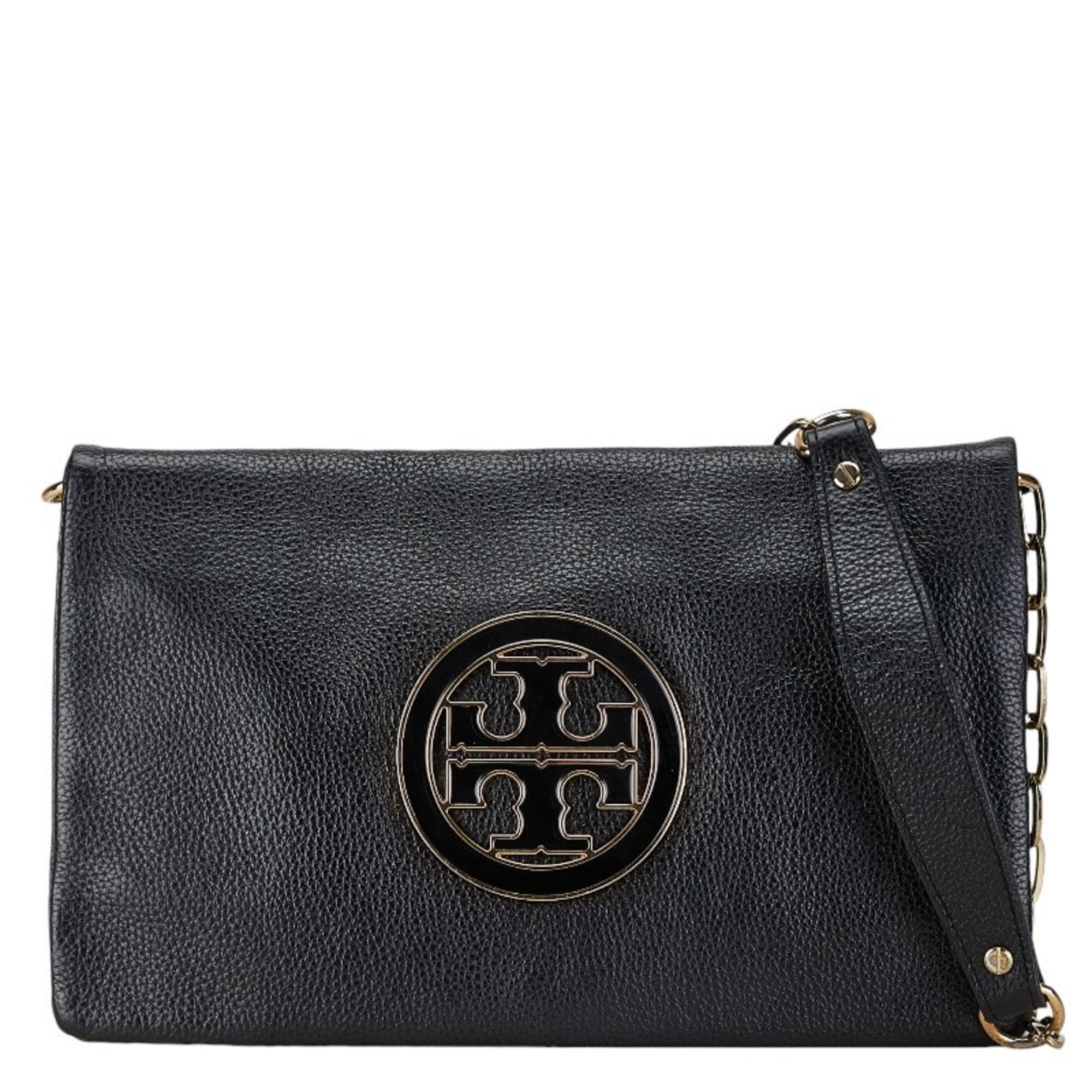 Tory Burch Chain Shoulder Bag Black Leather Women's