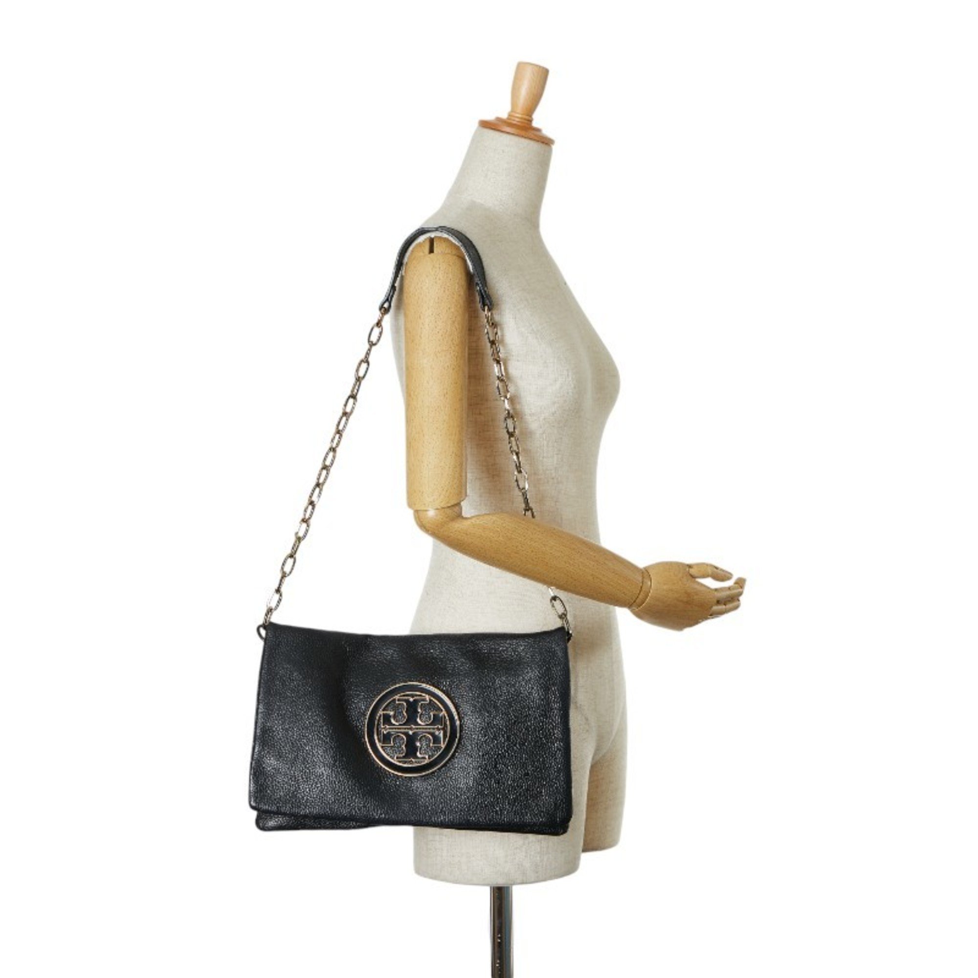 Tory Burch Chain Shoulder Bag Black Leather Women's