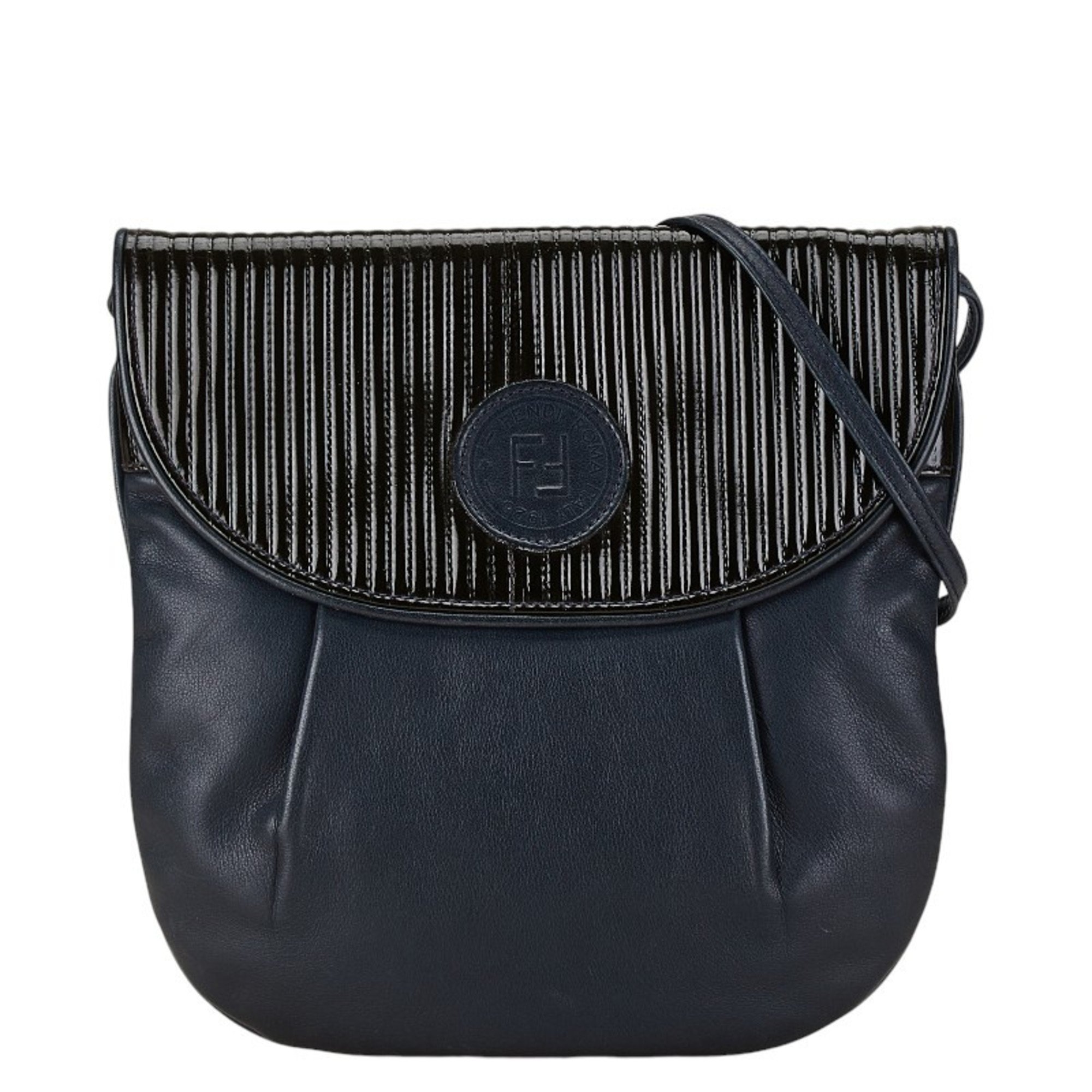 FENDI Shoulder Bag Navy Leather Women's