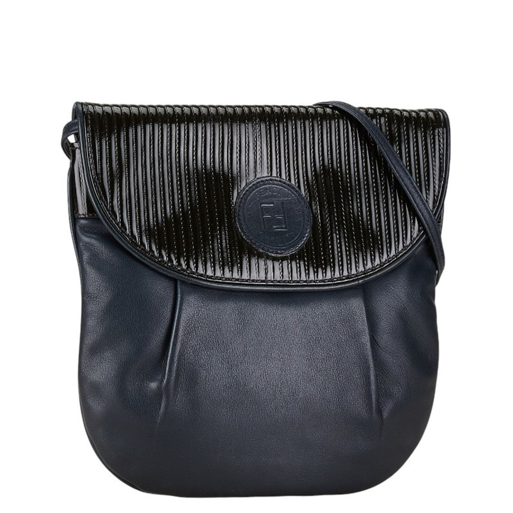 FENDI Shoulder Bag Navy Leather Women's