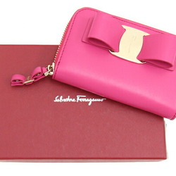 Salvatore Ferragamo Coin Case Vara KM-22D288 Pink Leather Purse Card Ribbon Women's